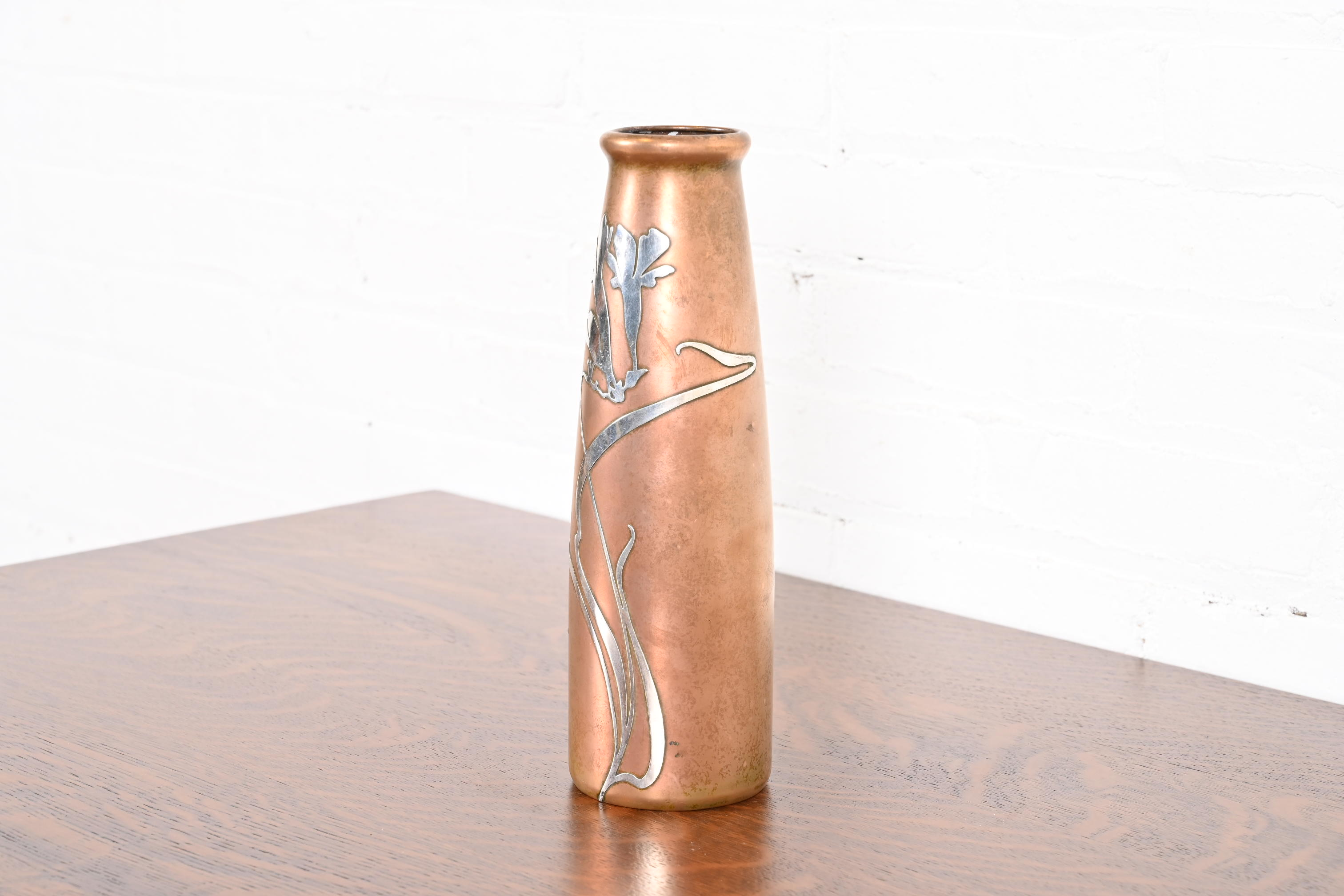 Heintz Arts & Crafts Sterling Silver on Bronze Vase - Image 3
