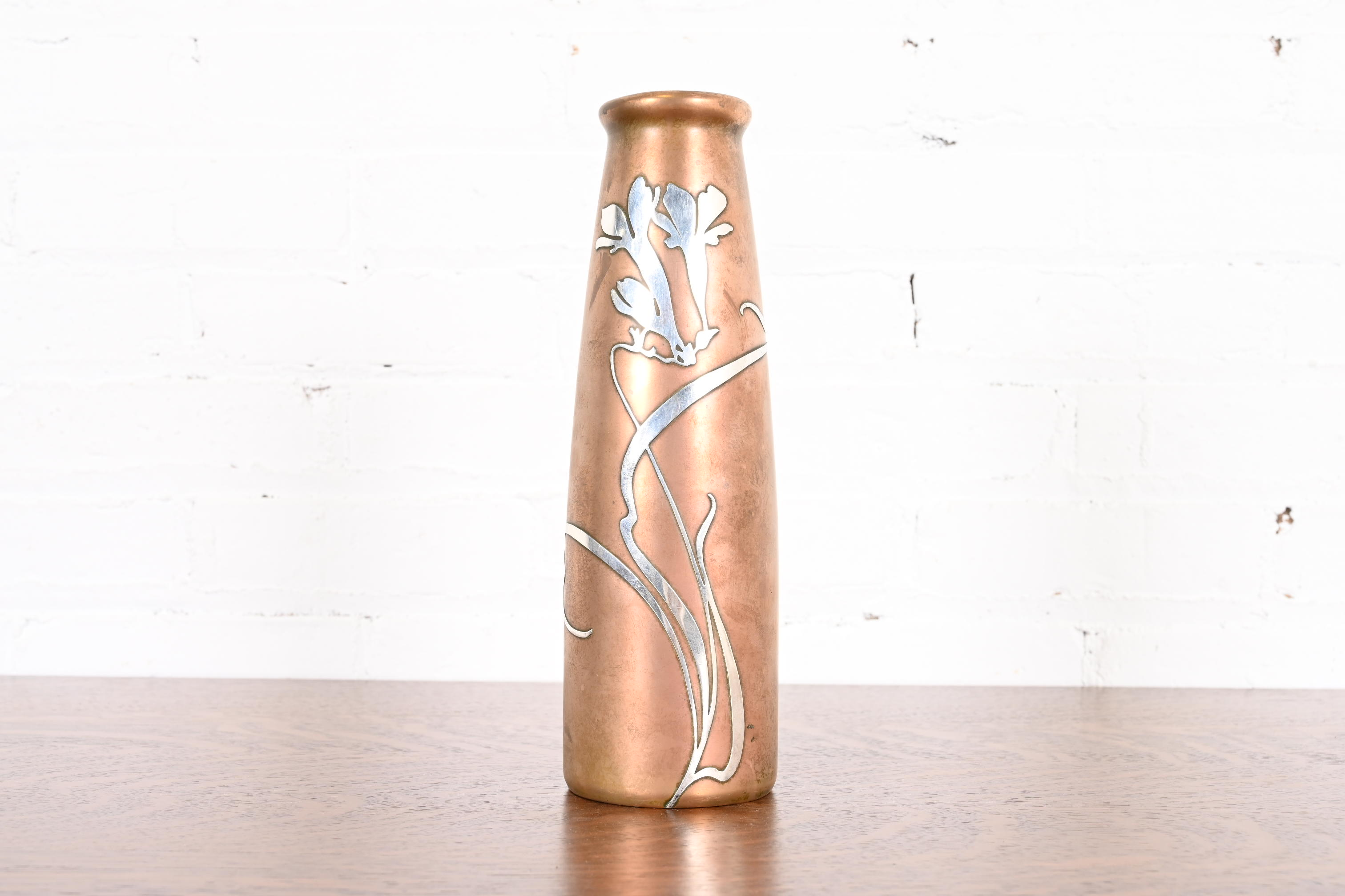 Heintz Arts & Crafts Sterling Silver on Bronze Vase - Image 2
