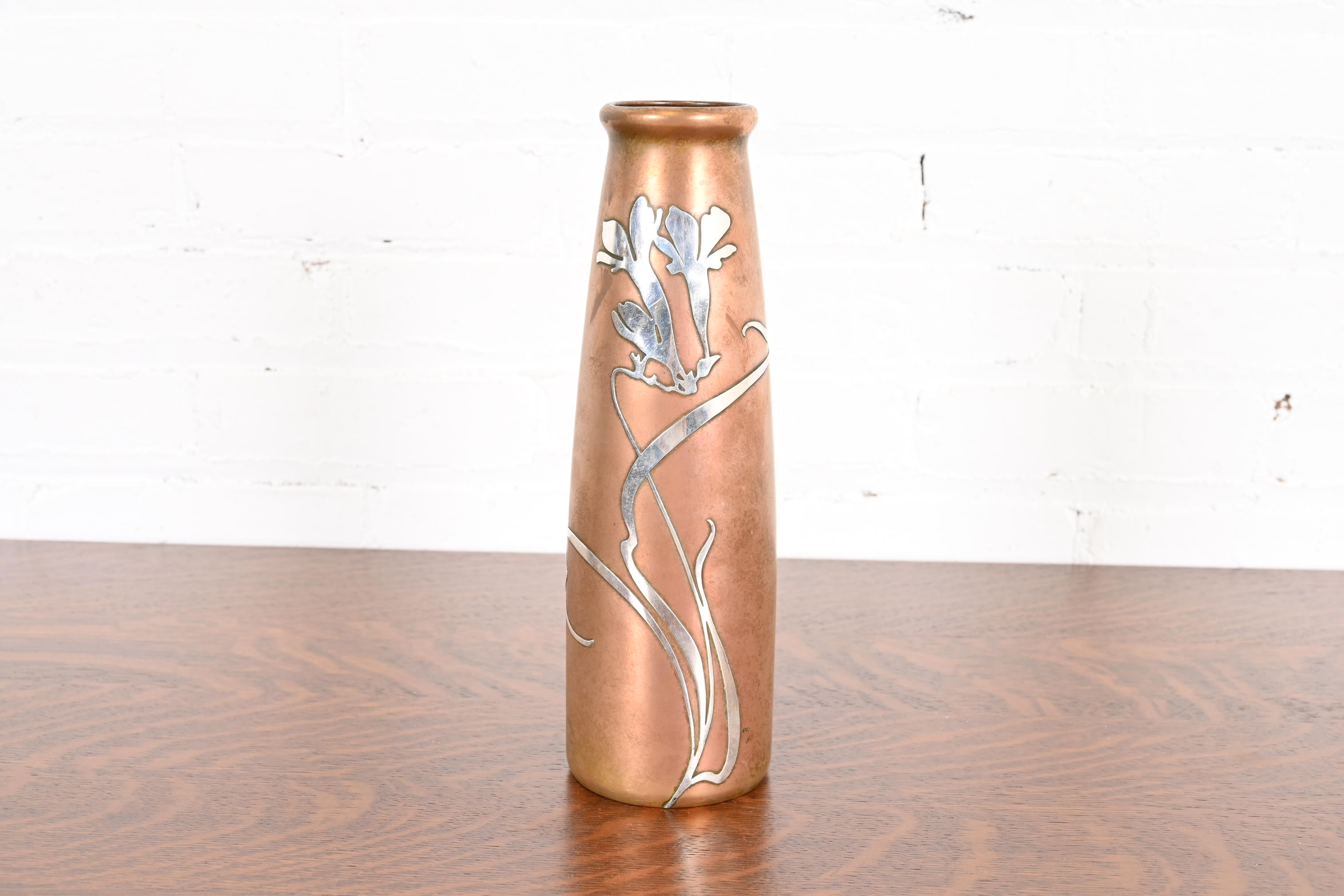 Heintz Arts & Crafts Sterling Silver on Bronze Vase
