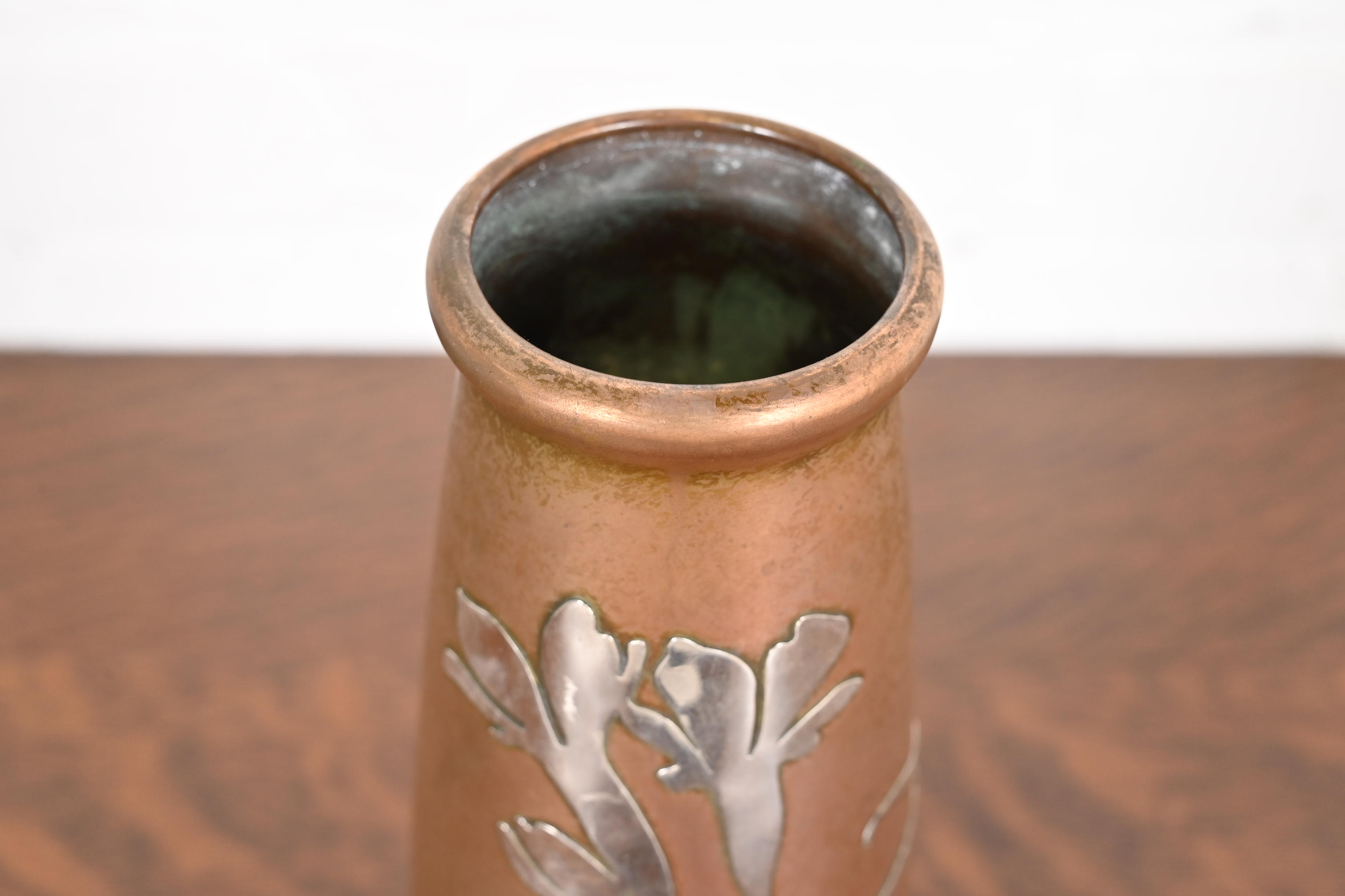 Heintz Arts & Crafts Sterling Silver on Bronze Vase - Image 5