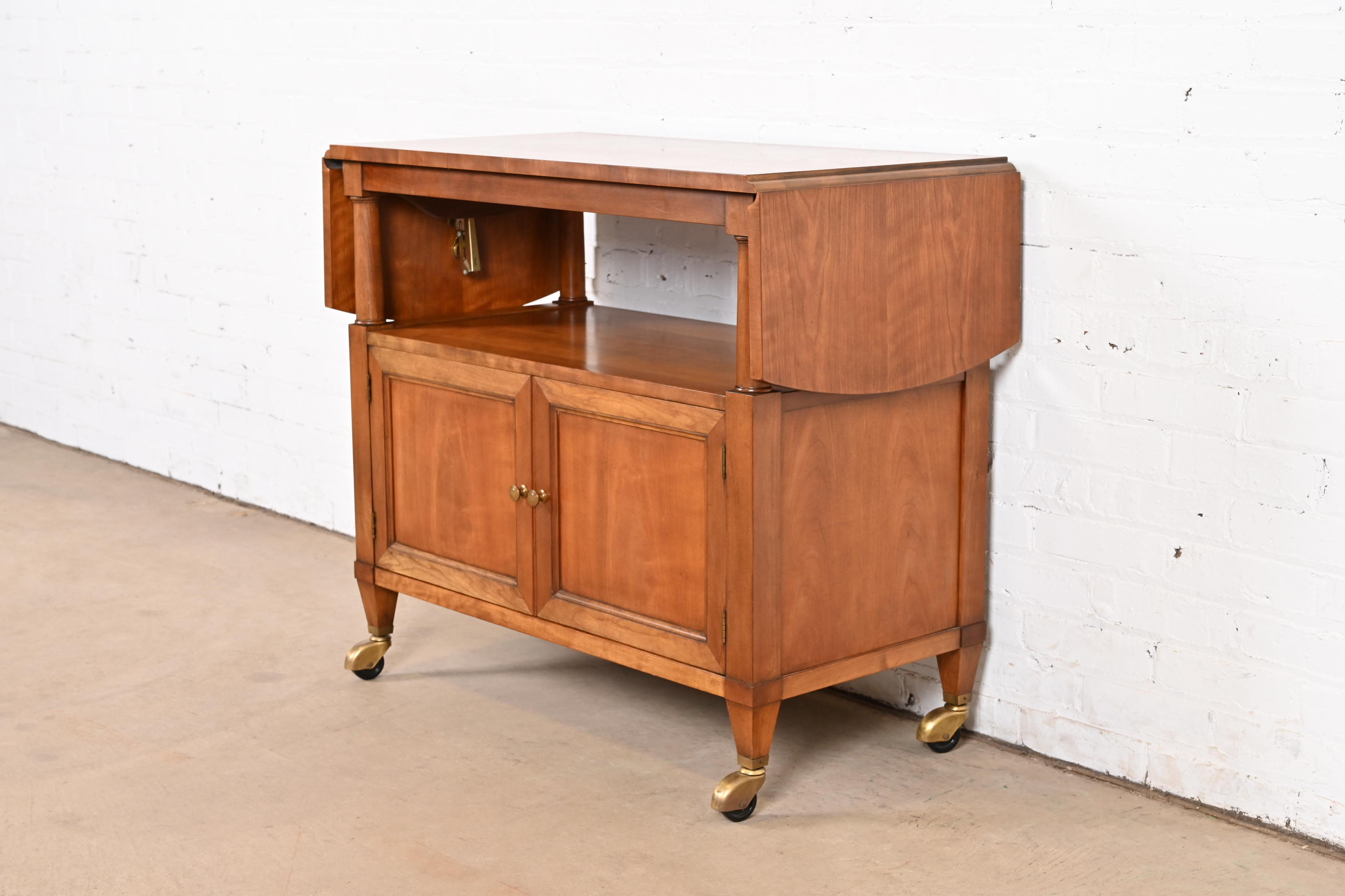 Kindel Furniture French Regency Louis XVI Cherry Wood Rolling Server or Bar Cart, Circa 1960s