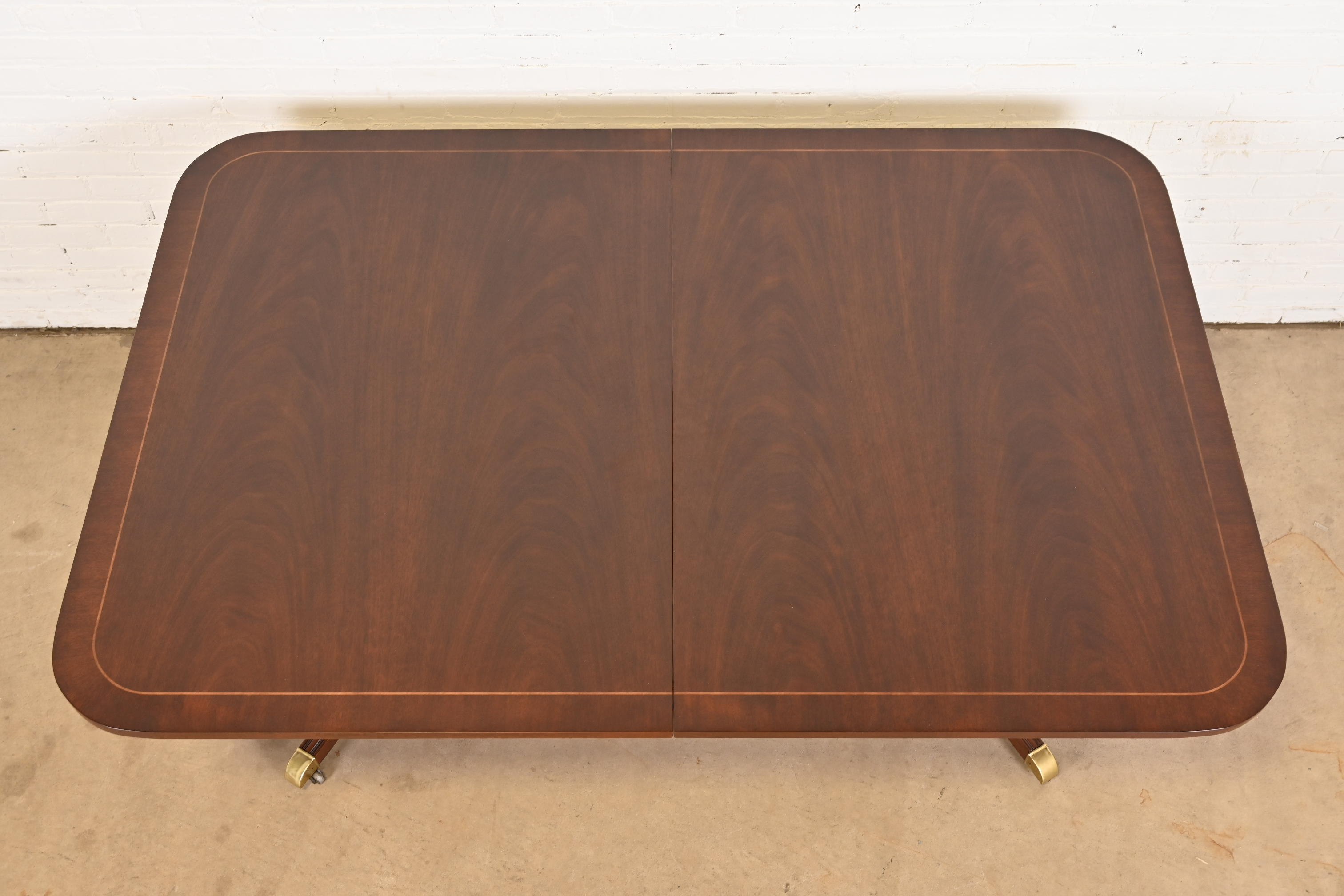 Kindel Furniture Georgian Banded Mahogany Double Pedestal Extension Dining Table, Newly Refinished - Image 9