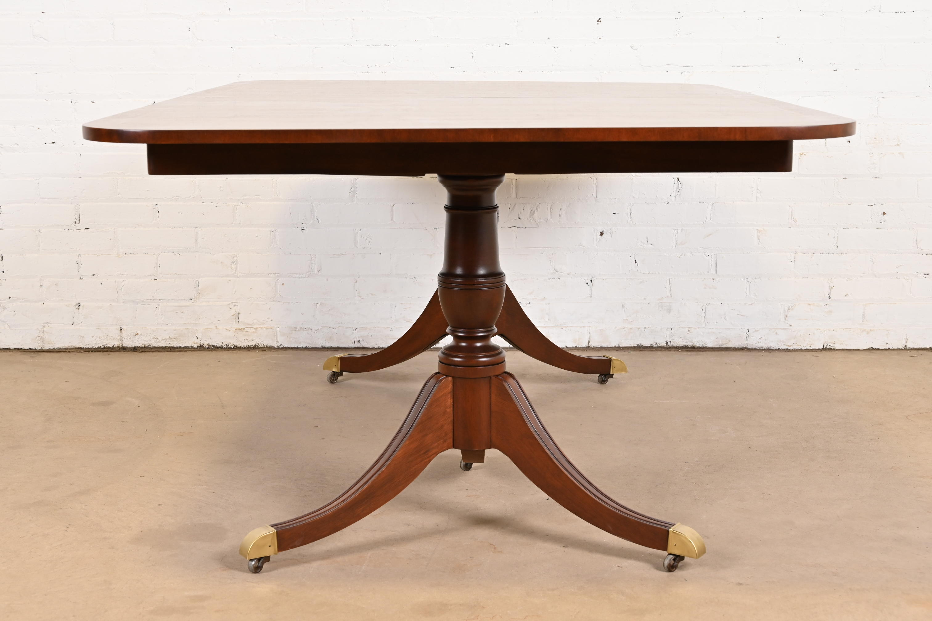 Kindel Furniture Georgian Banded Mahogany Double Pedestal Extension Dining Table, Newly Refinished - Image 10
