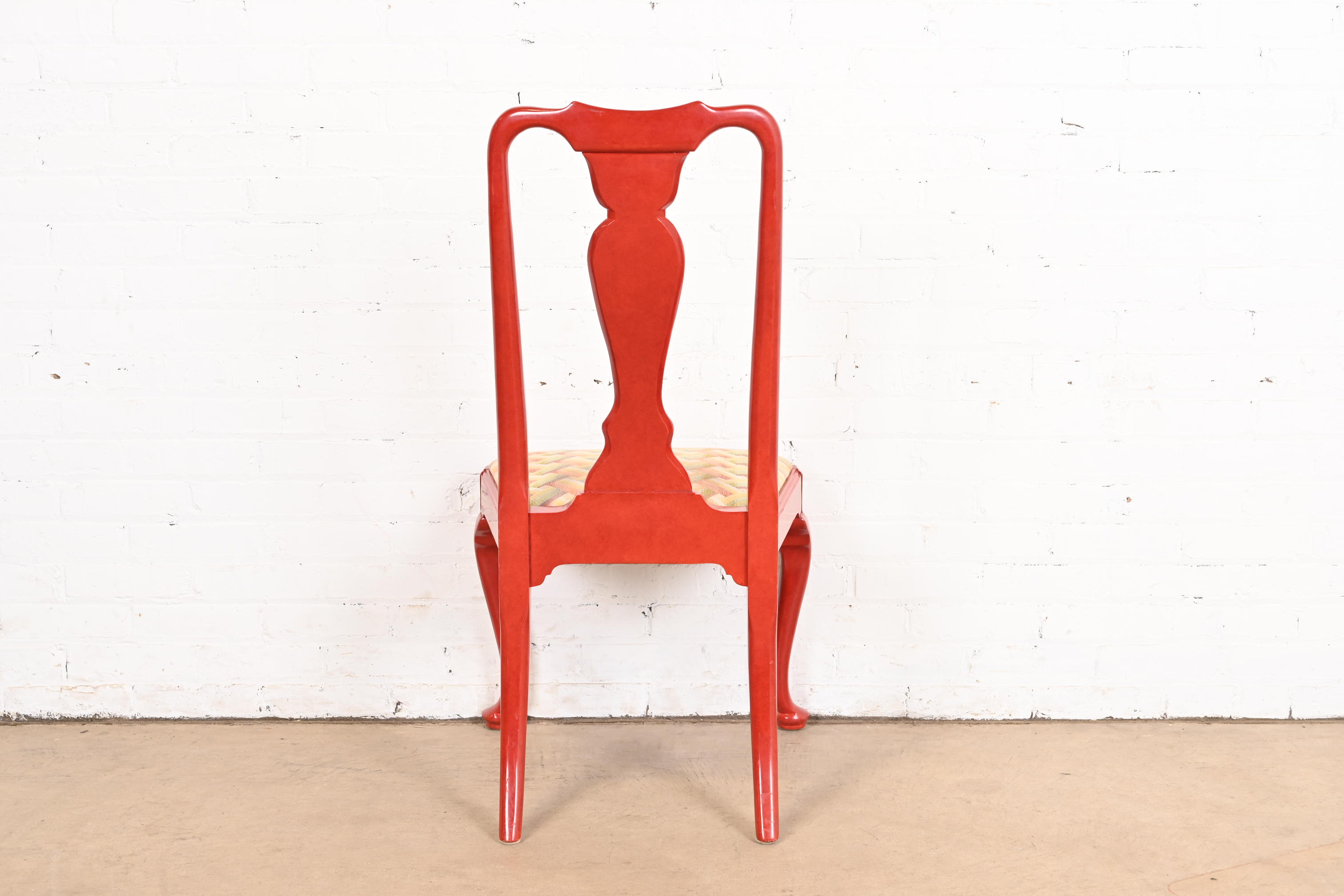 Kindel Furniture Style Chinoiserie Queen Anne Red Lacquered Dining Chairs, Set of Ten - Image 7
