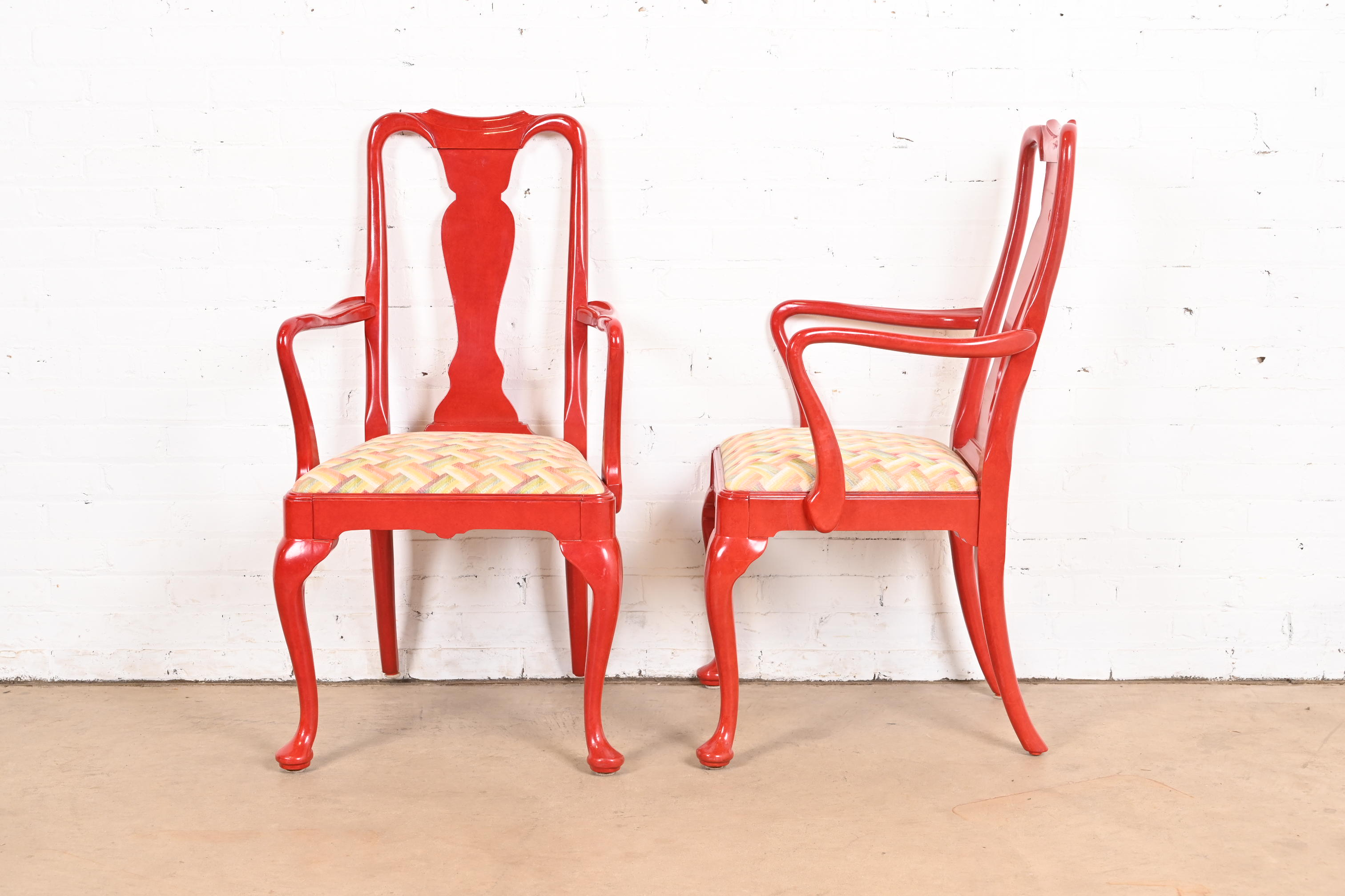 Kindel Furniture Style Chinoiserie Queen Anne Red Lacquered Dining Chairs, Set of Ten - Image 11