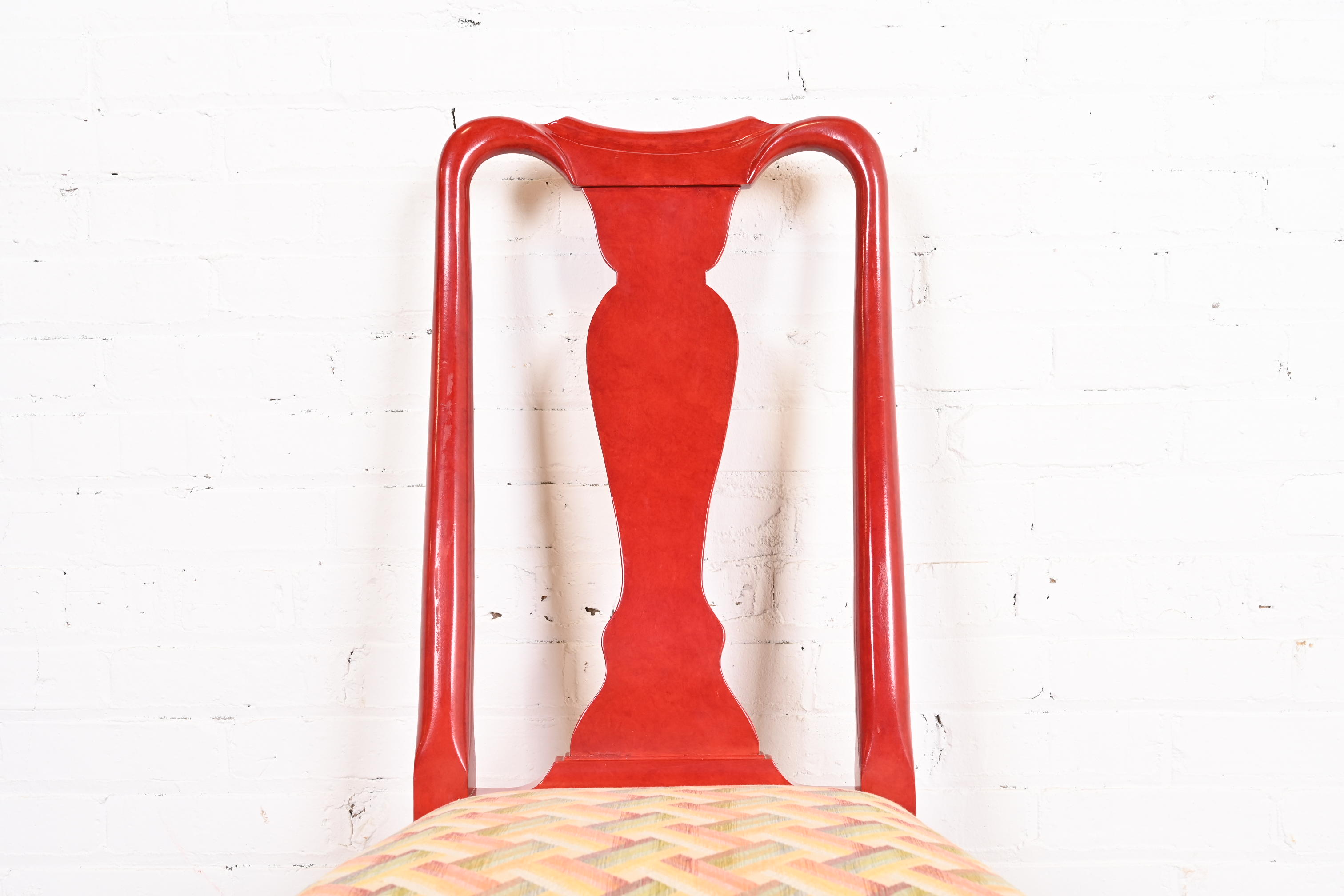 Kindel Furniture Style Chinoiserie Queen Anne Red Lacquered Dining Chairs, Set of Ten - Image 8