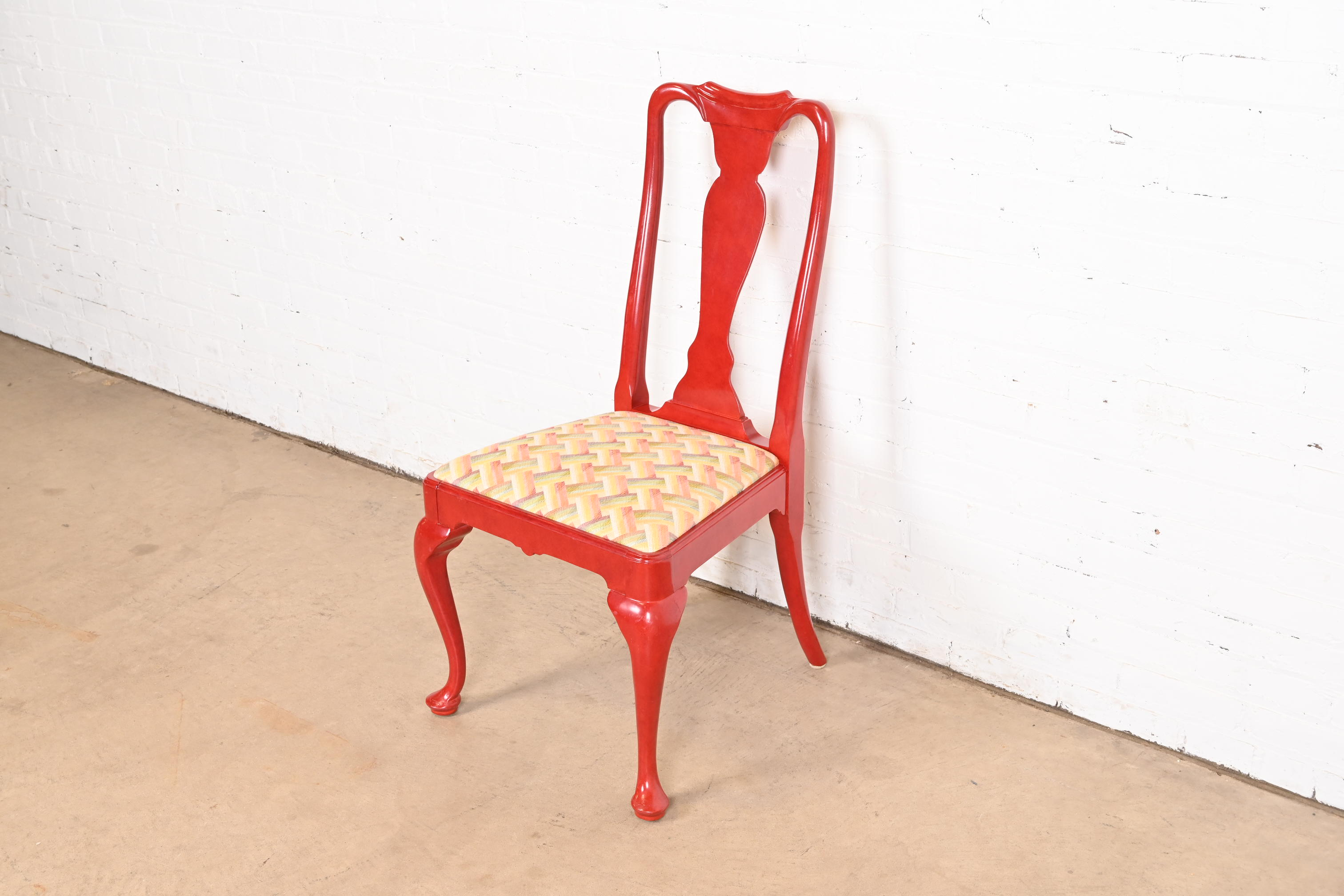Kindel Furniture Style Chinoiserie Queen Anne Red Lacquered Dining Chairs, Set of Ten - Image 5