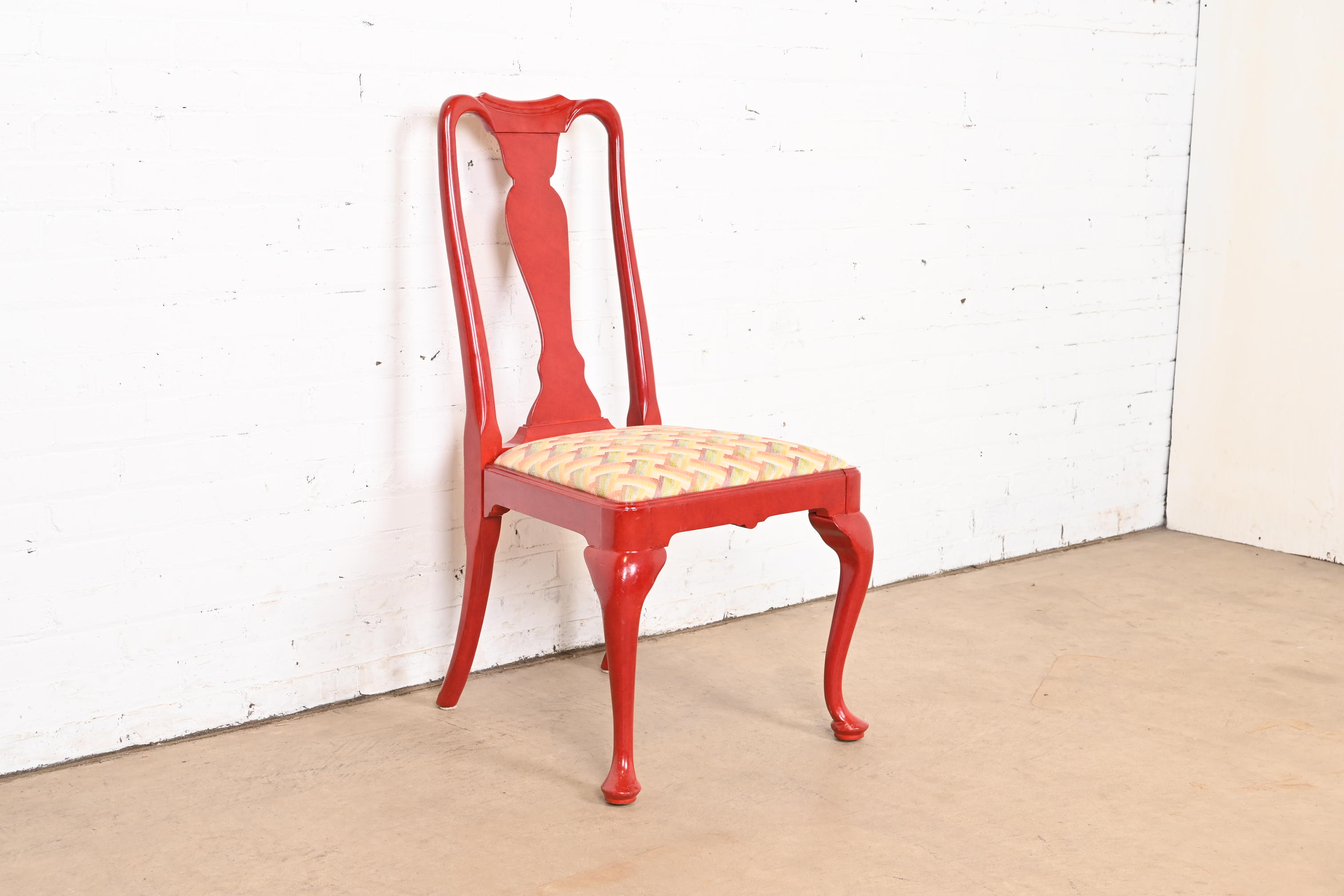 Kindel Furniture Style Chinoiserie Queen Anne Red Lacquered Dining Chairs, Set of Ten - Image 6