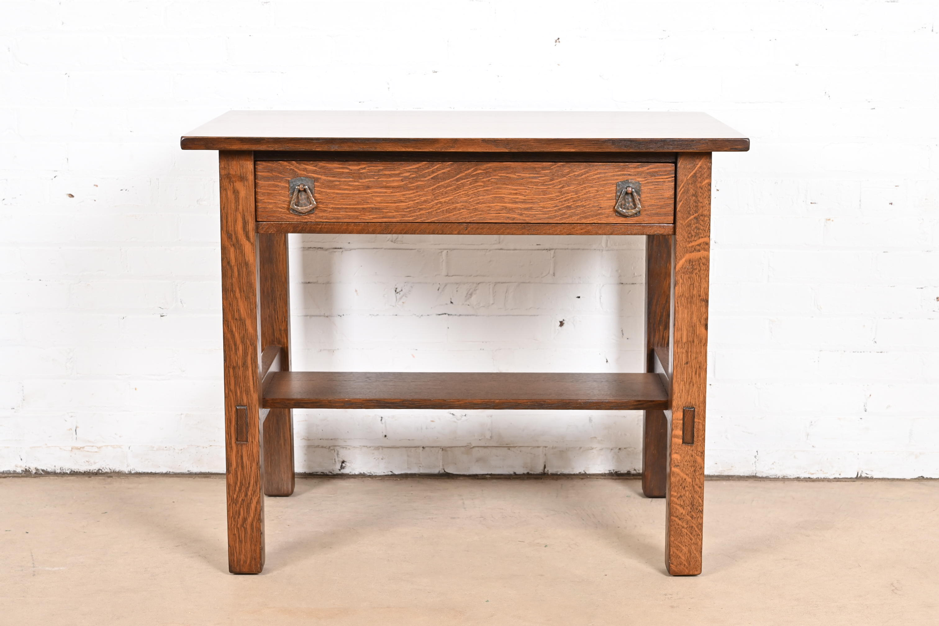 Lifetime Furniture Antique Mission Oak Arts & Crafts Desk or Library Table, Newly Refinished - Image 4