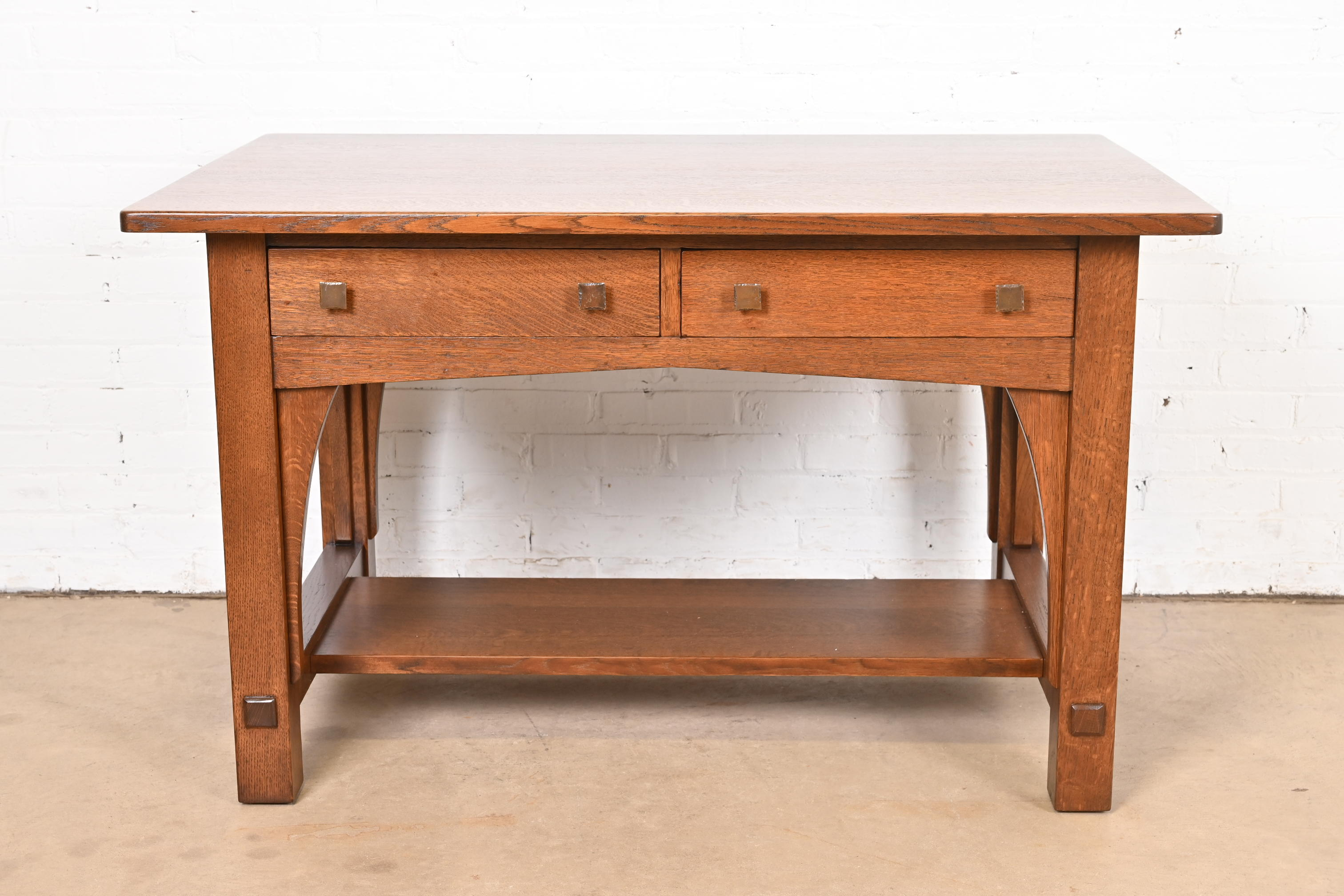 Limbert Antique Mission Oak Arts & Crafts Desk or Library Table, Newly Refinished - Image 4