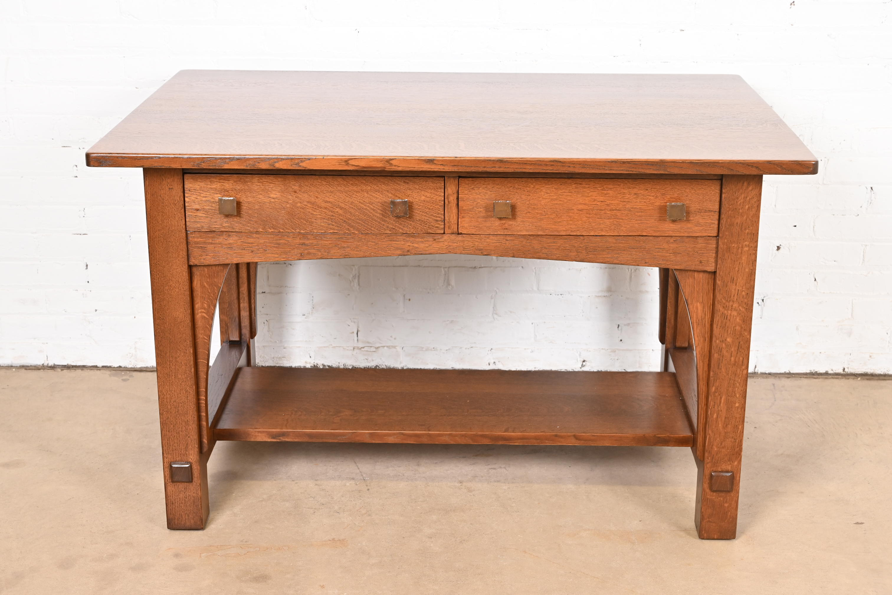 Limbert Antique Mission Oak Arts & Crafts Desk or Library Table, Newly Refinished - Image 3