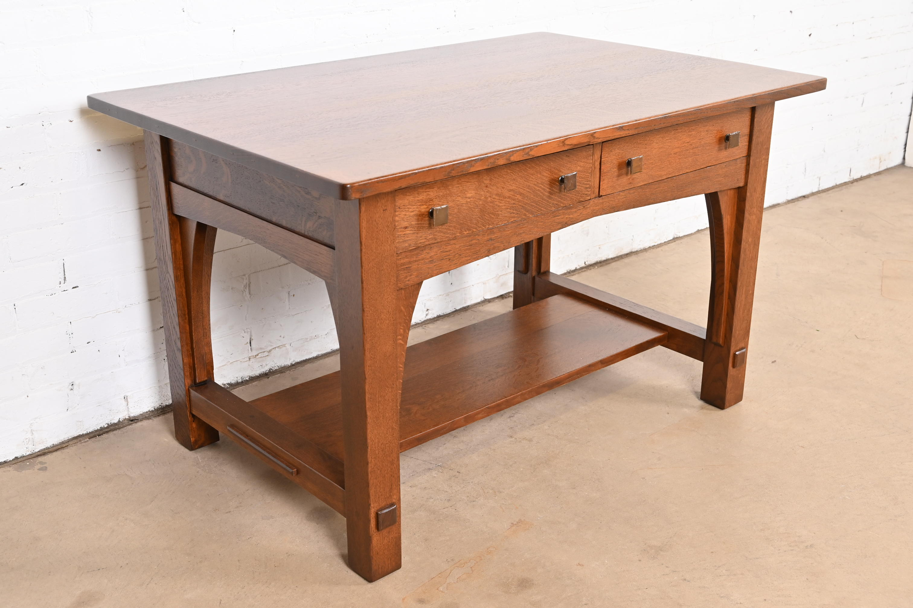 Limbert Antique Mission Oak Arts & Crafts Desk or Library Table, Newly Refinished - Image 2