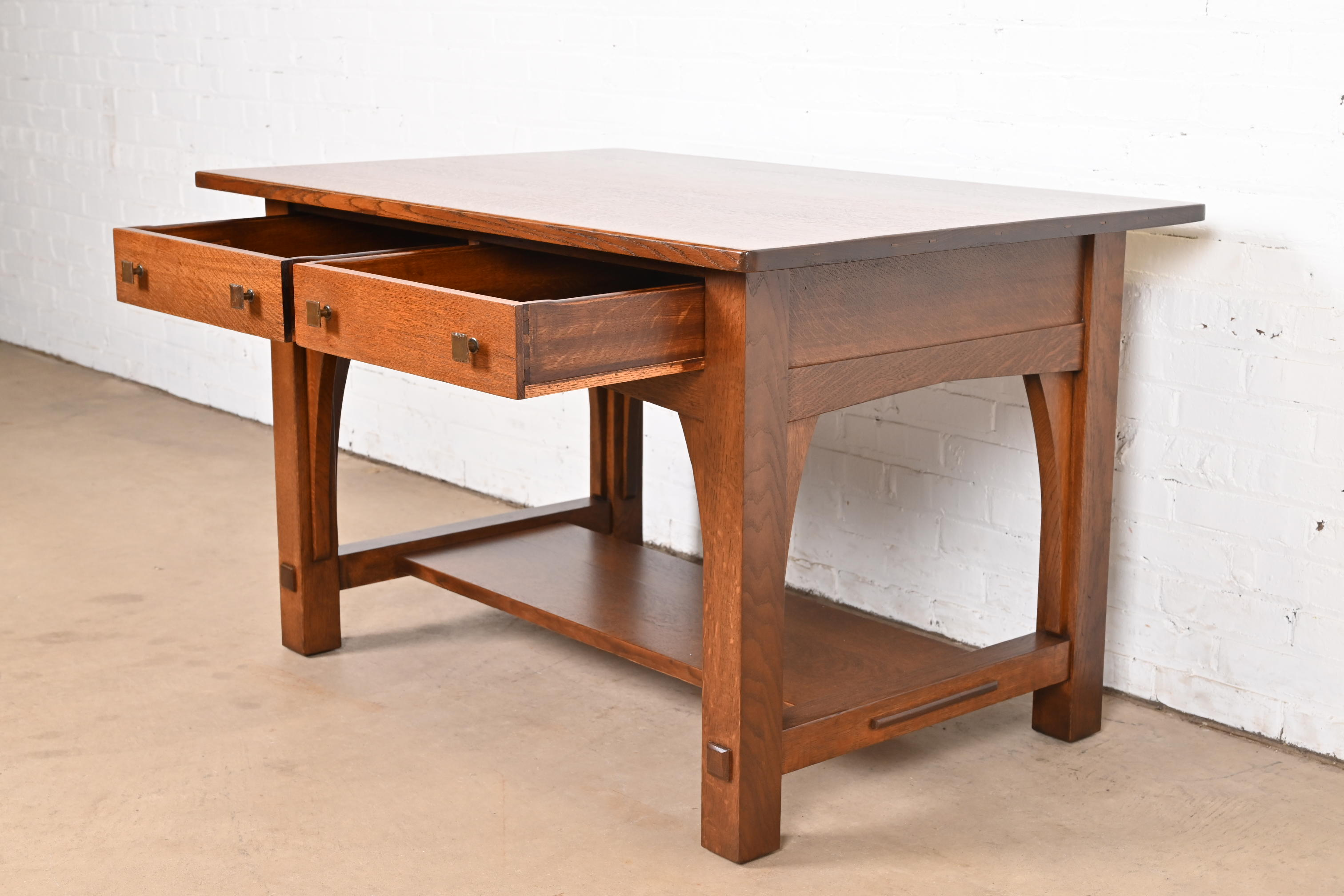 Limbert Antique Mission Oak Arts & Crafts Desk or Library Table, Newly Refinished - Image 6