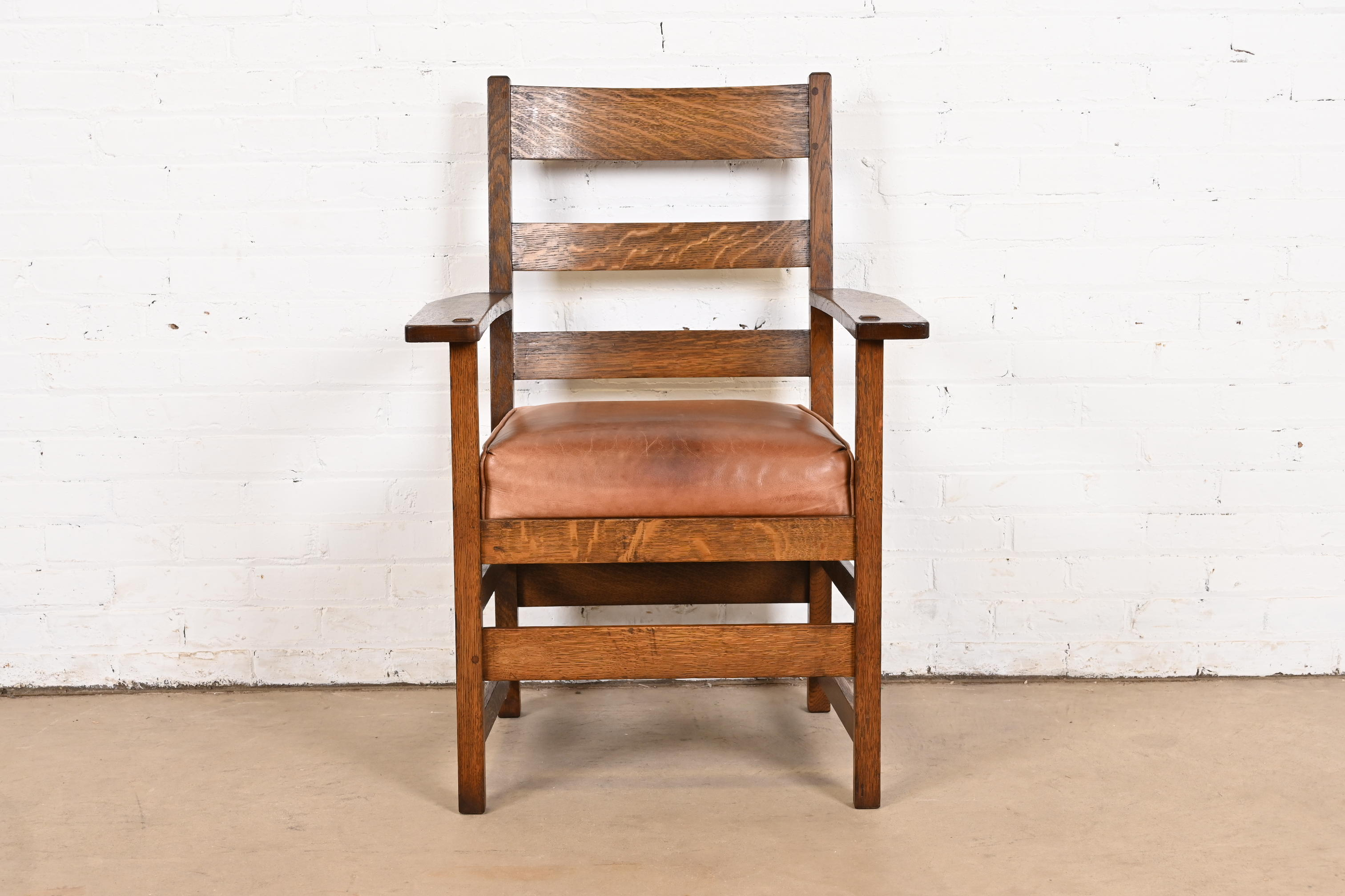 Stickley Brothers Antique Mission Oak Arts & Crafts Armchair, Circa 1900 - Image 3