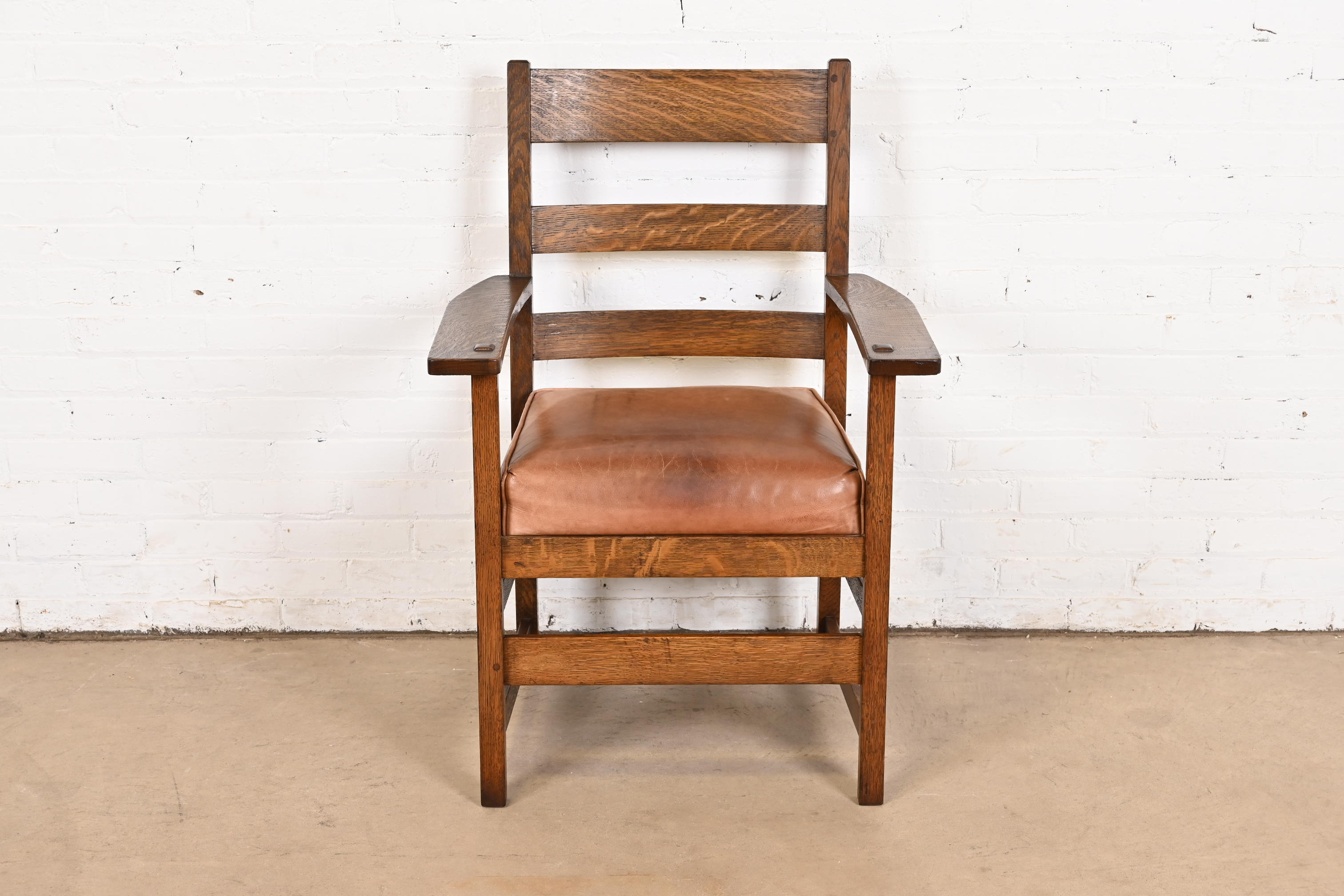 Stickley Brothers Antique Mission Oak Arts & Crafts Armchair, Circa 1900 - Image 4