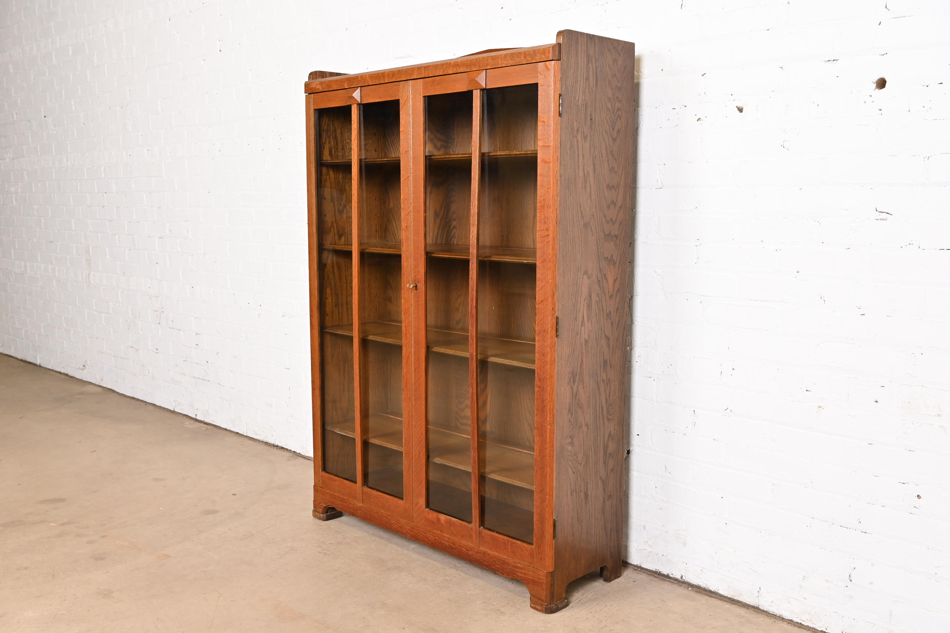 Stickley Brothers Style Antique Mission Oak Arts & Crafts Glass Front Bookcase Cabinet, Circa 1900 - Image 3