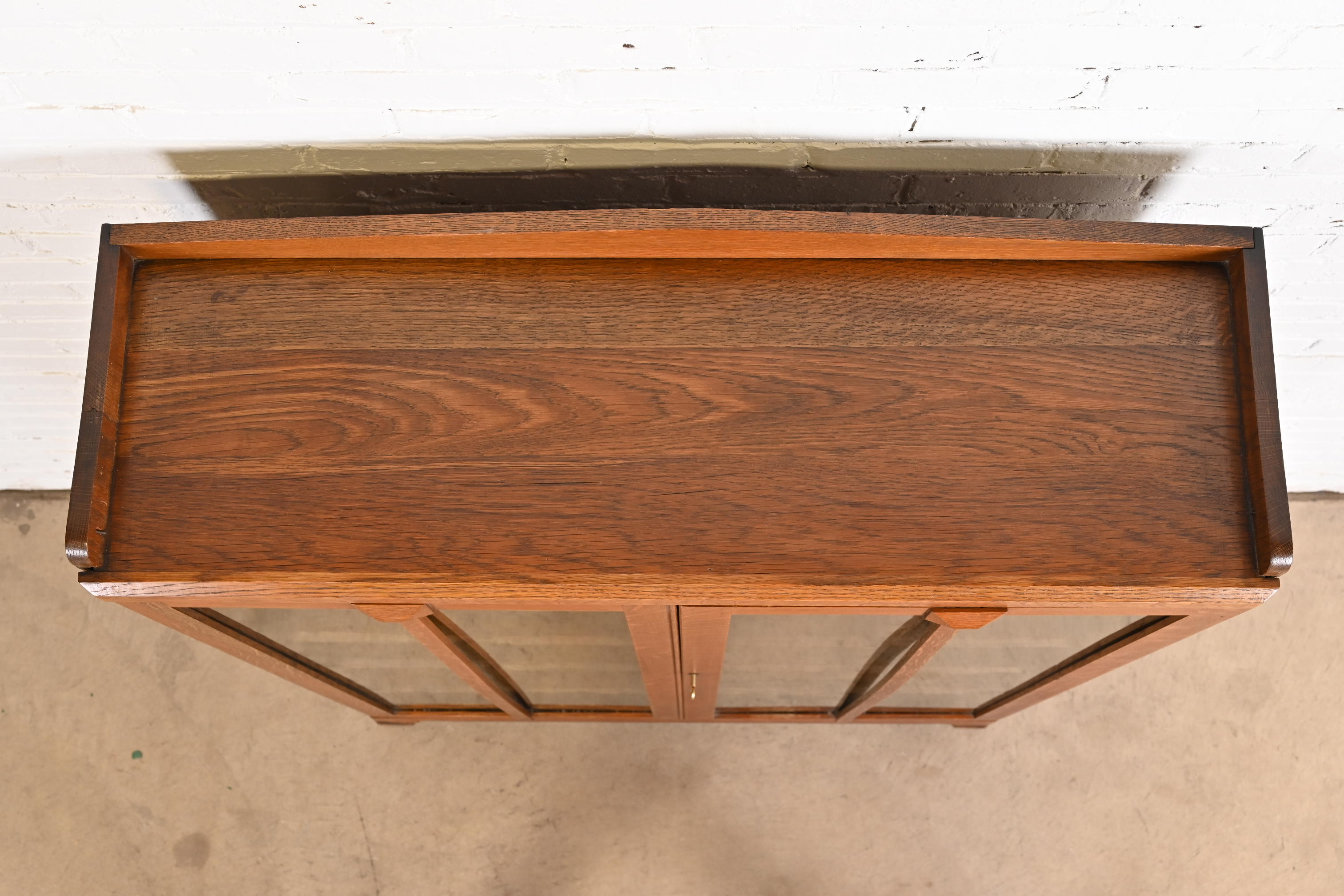 Stickley Brothers Style Antique Mission Oak Arts & Crafts Glass Front Bookcase Cabinet, Circa 1900 - Image 9