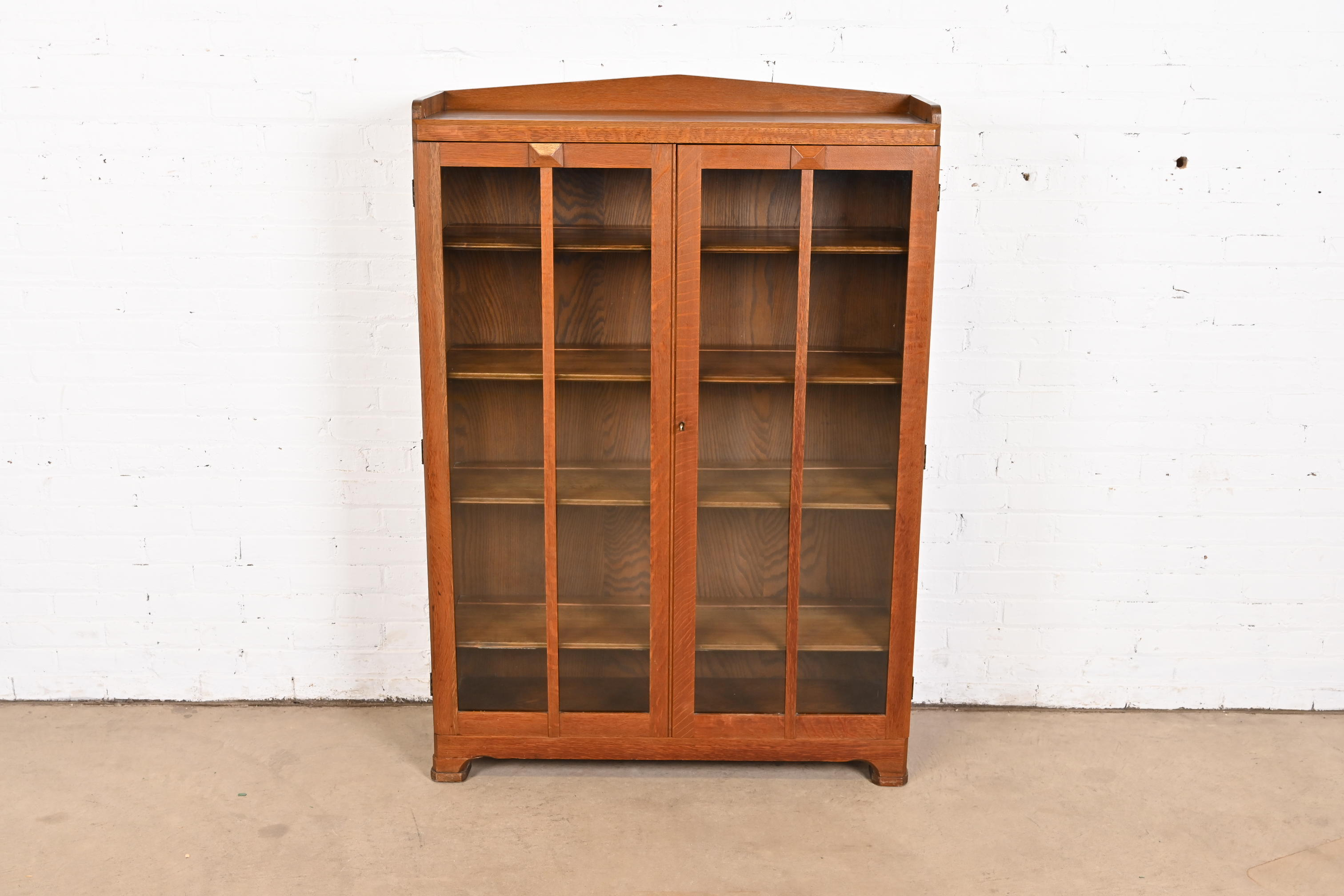 Stickley Brothers Style Antique Mission Oak Arts & Crafts Glass Front Bookcase Cabinet, Circa 1900 - Image 2