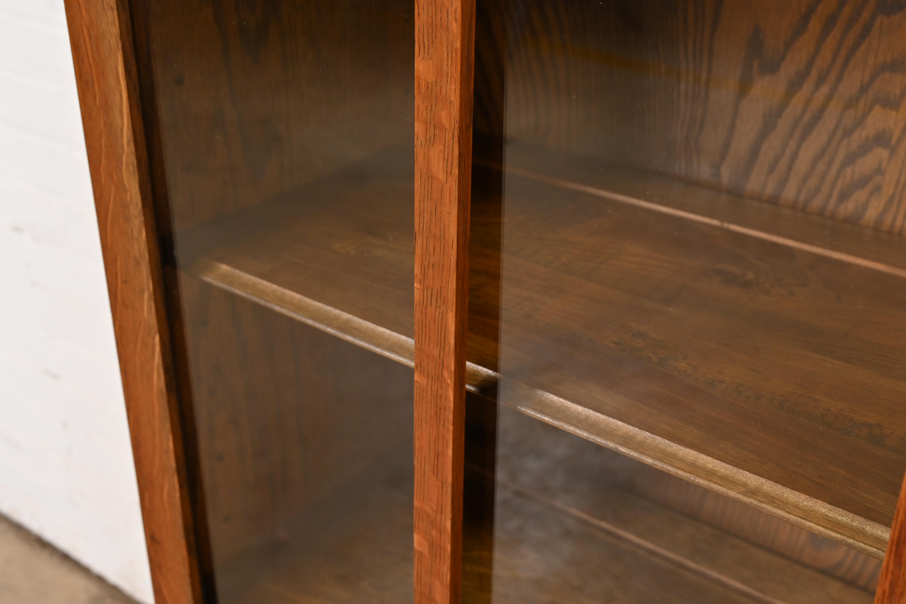 Stickley Brothers Style Antique Mission Oak Arts & Crafts Glass Front Bookcase Cabinet, Circa 1900 - Image 7