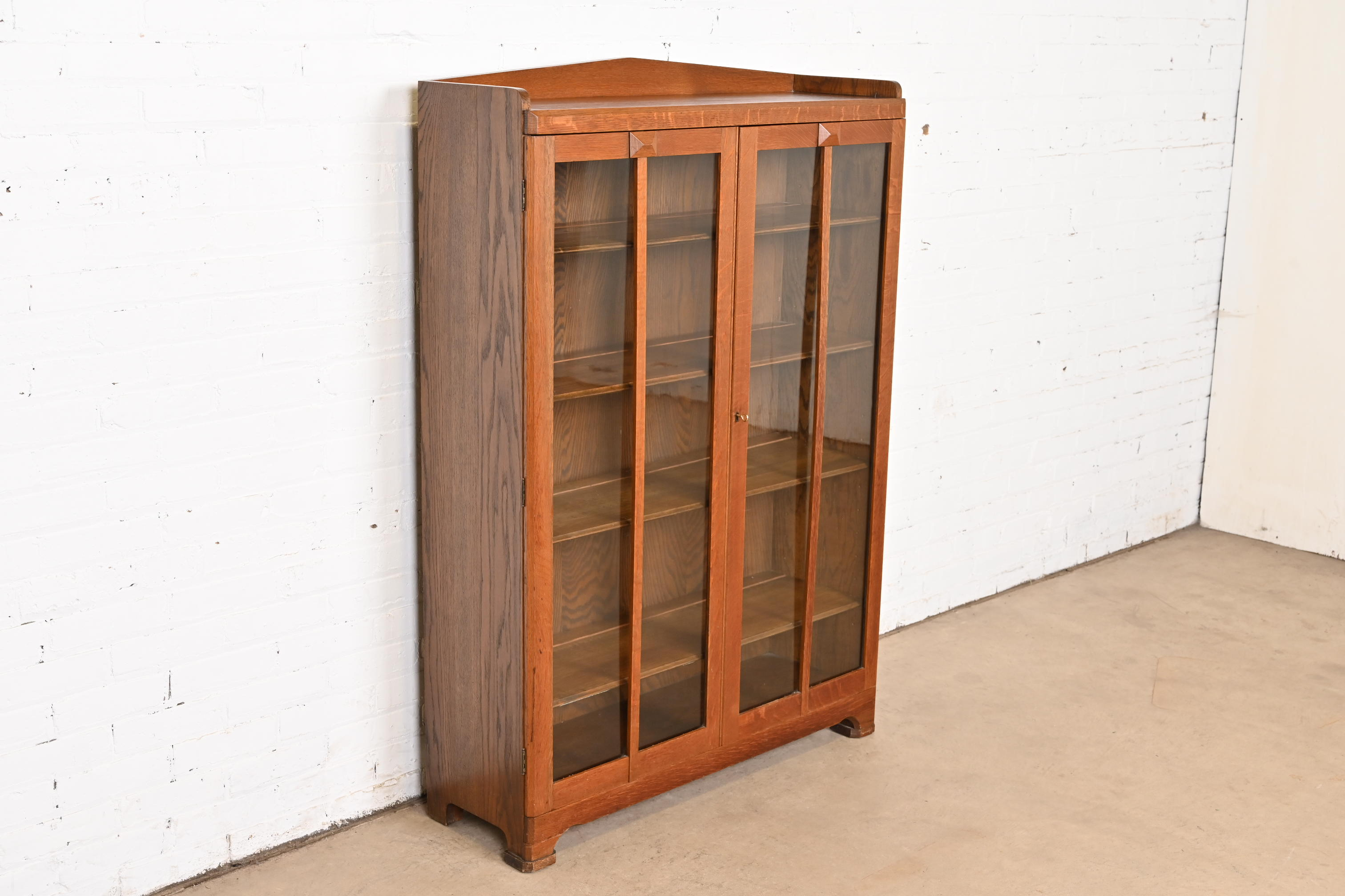 Stickley Brothers Style Antique Mission Oak Arts & Crafts Glass Front Bookcase Cabinet, Circa 1900 - Image 4