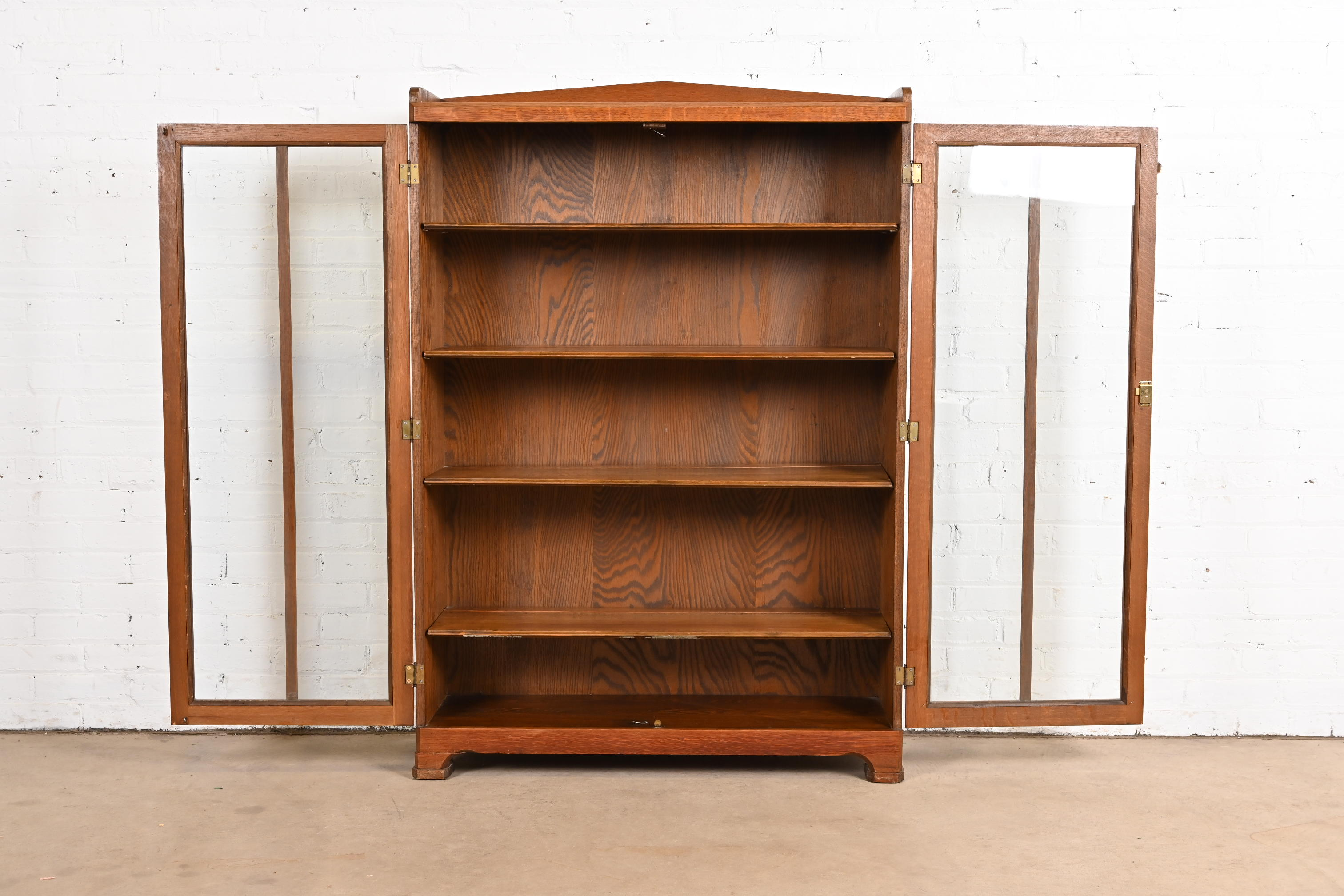 Stickley Brothers Style Antique Mission Oak Arts & Crafts Glass Front Bookcase Cabinet, Circa 1900 - Image 5