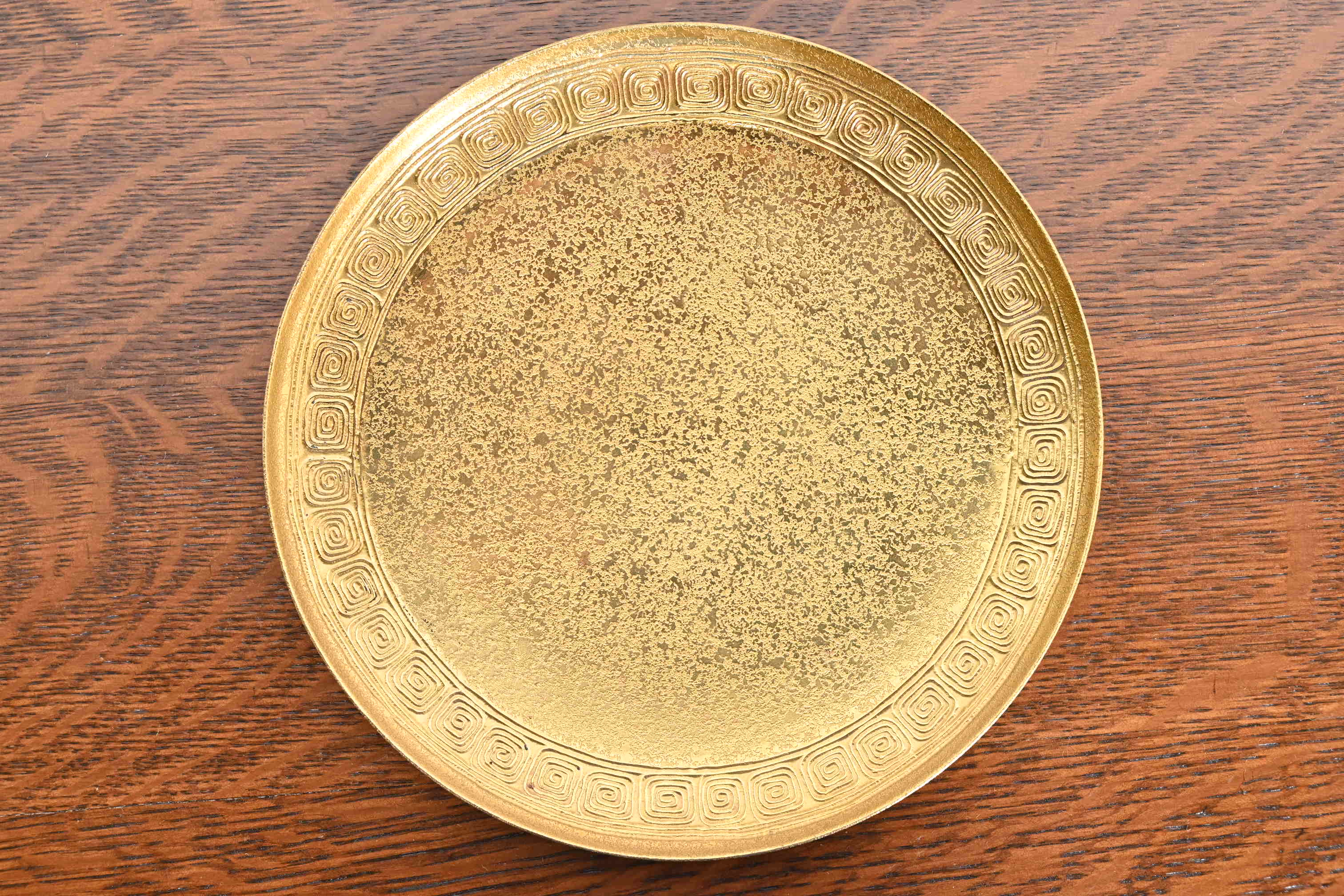Tiffany Studios New York Bronze Doré Plate With Greek Key Design