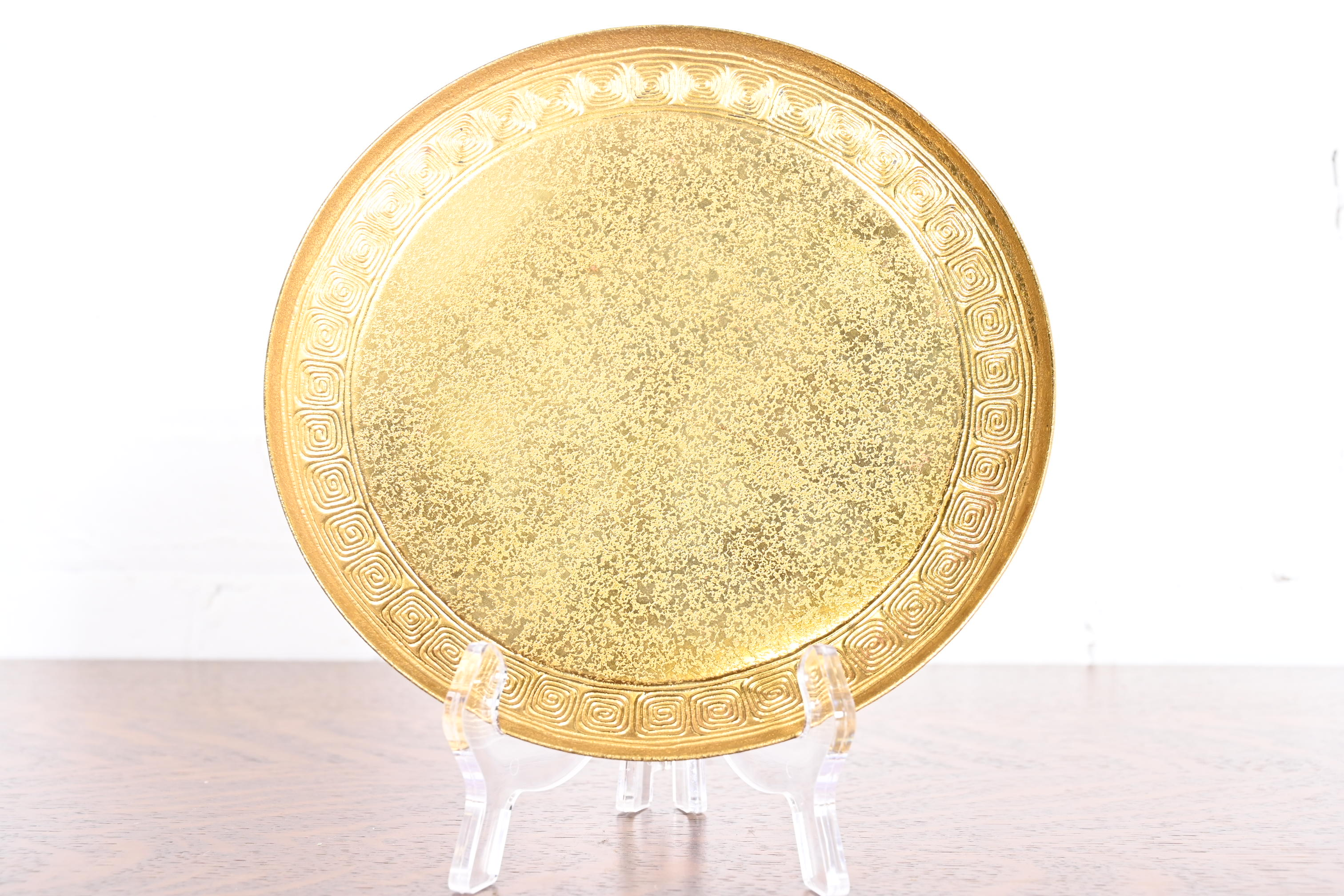 Tiffany Studios New York Bronze Doré Plate With Greek Key Design - Image 2