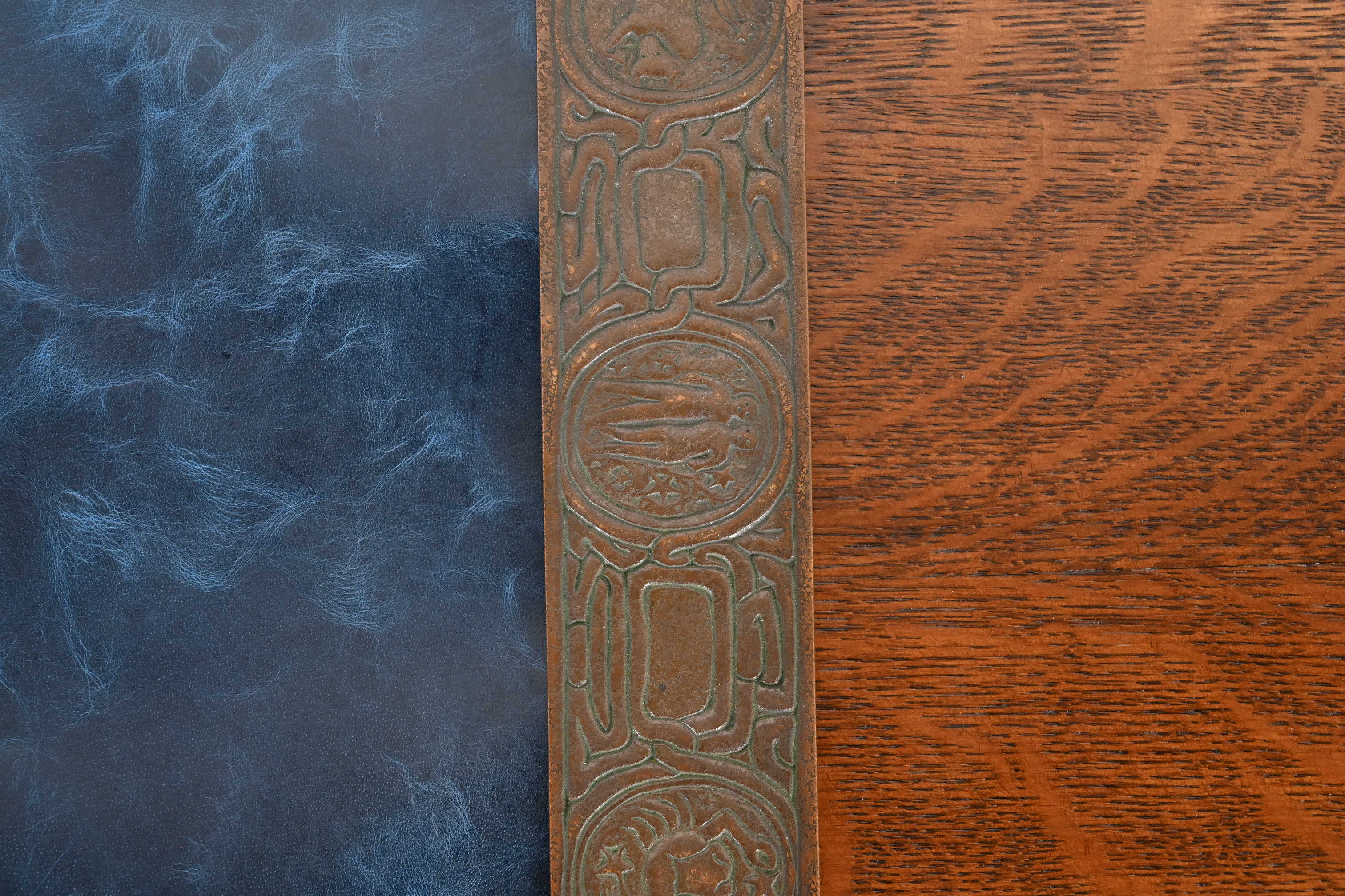 Tiffany Studios New York Zodiac Bronze Blotter Ends With Leather Desk Blotter - Image 6