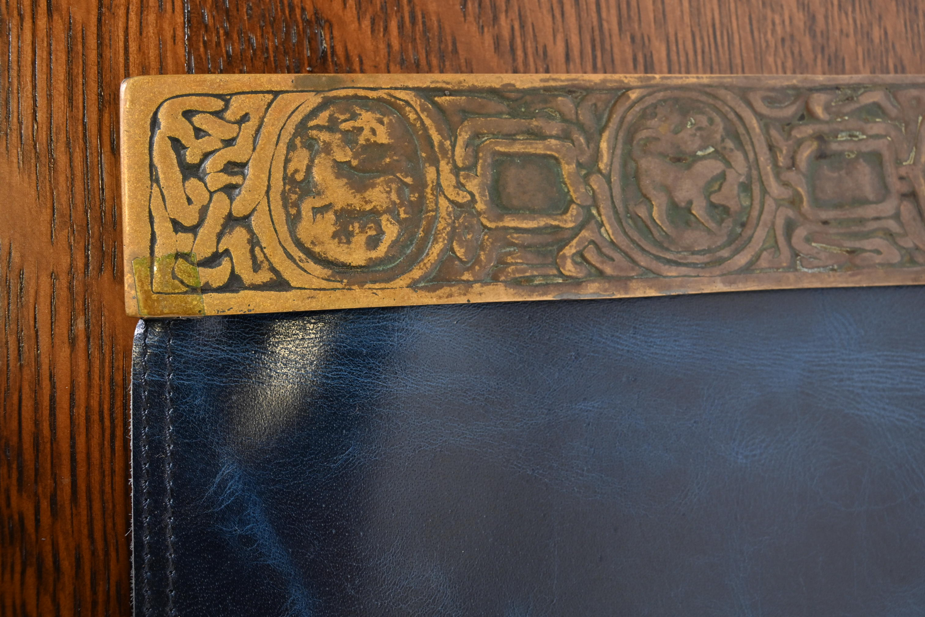 Tiffany Studios New York Zodiac Bronze Blotter Ends With Leather Desk Blotter - Image 5