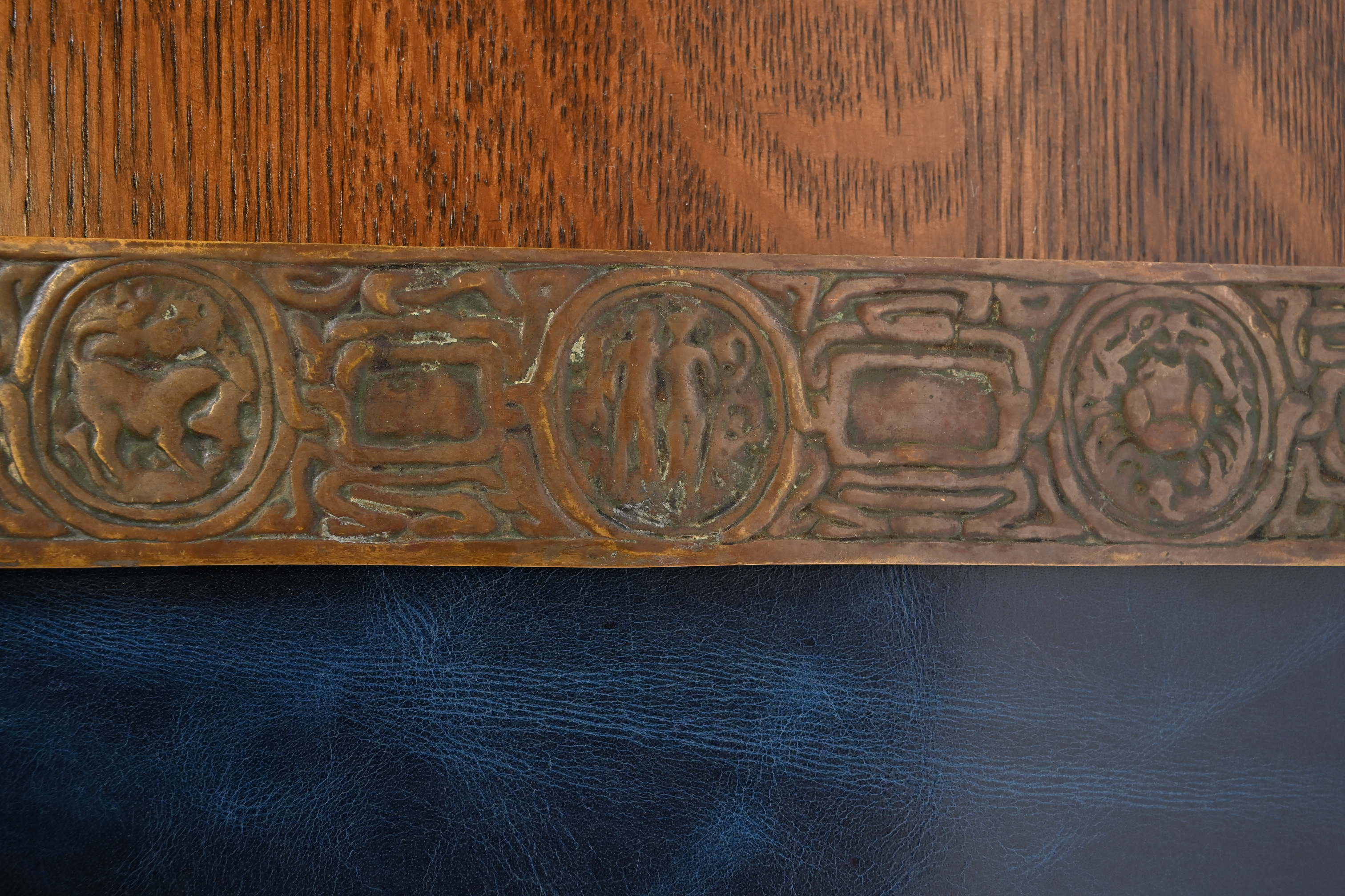 Tiffany Studios New York Zodiac Bronze Blotter Ends With Leather Desk Blotter - Image 6