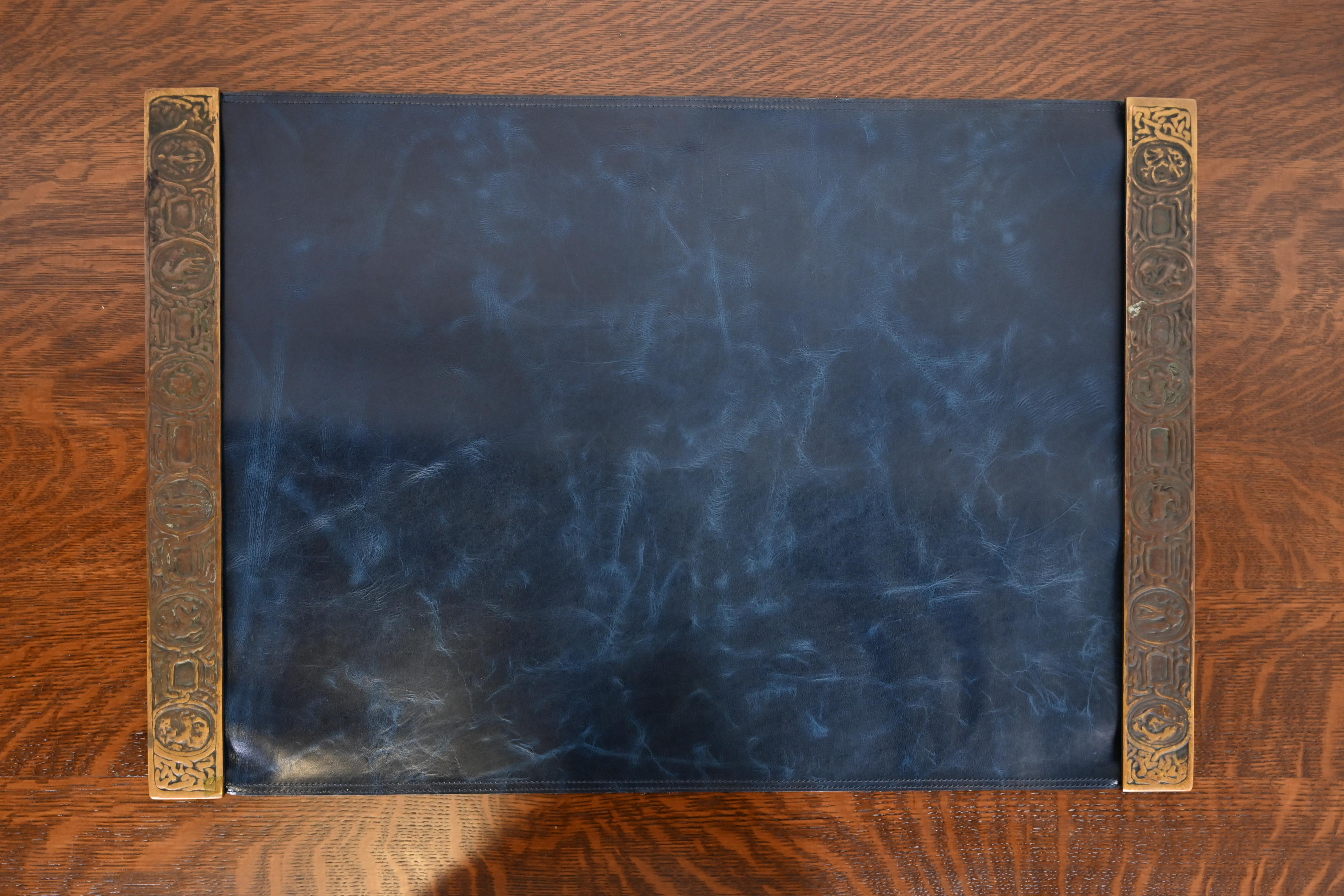 Tiffany Studios New York Zodiac Bronze Blotter Ends With Leather Desk Blotter - Image 4