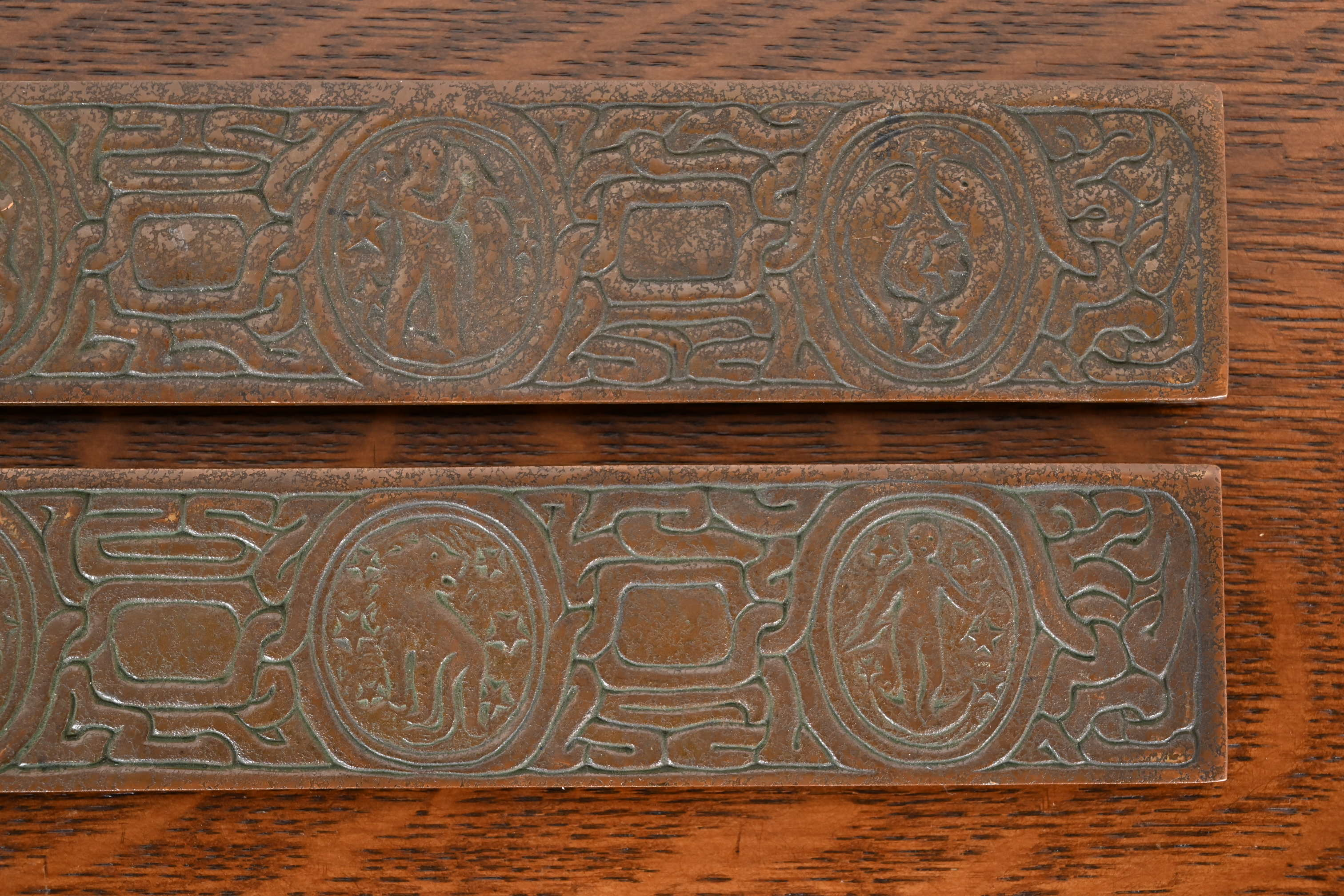 Tiffany Studios New York Zodiac Bronze Blotter Ends With Leather Desk Blotter - Image 8
