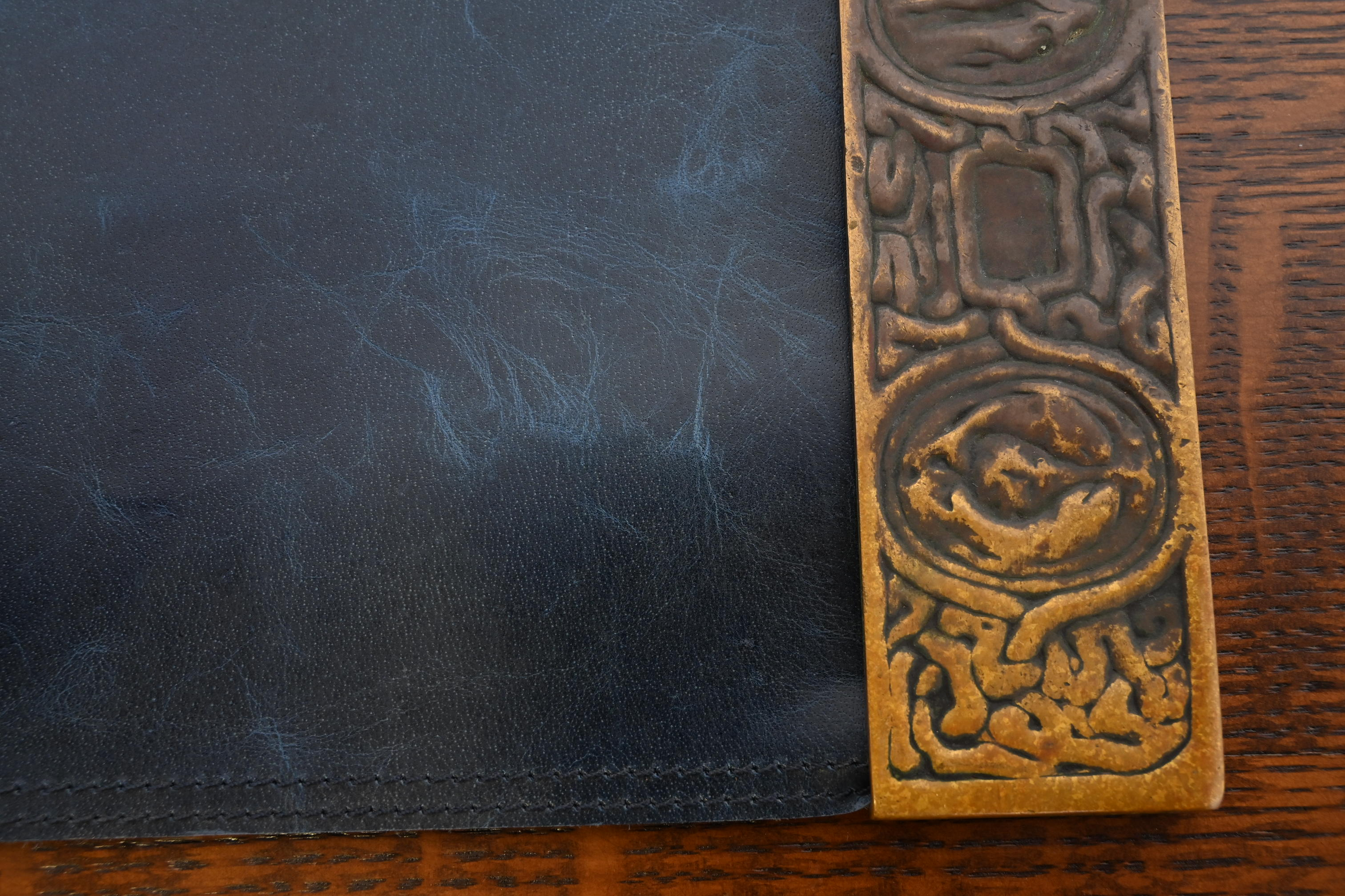 Tiffany Studios New York Zodiac Bronze Blotter Ends With Leather Desk Blotter - Image 7
