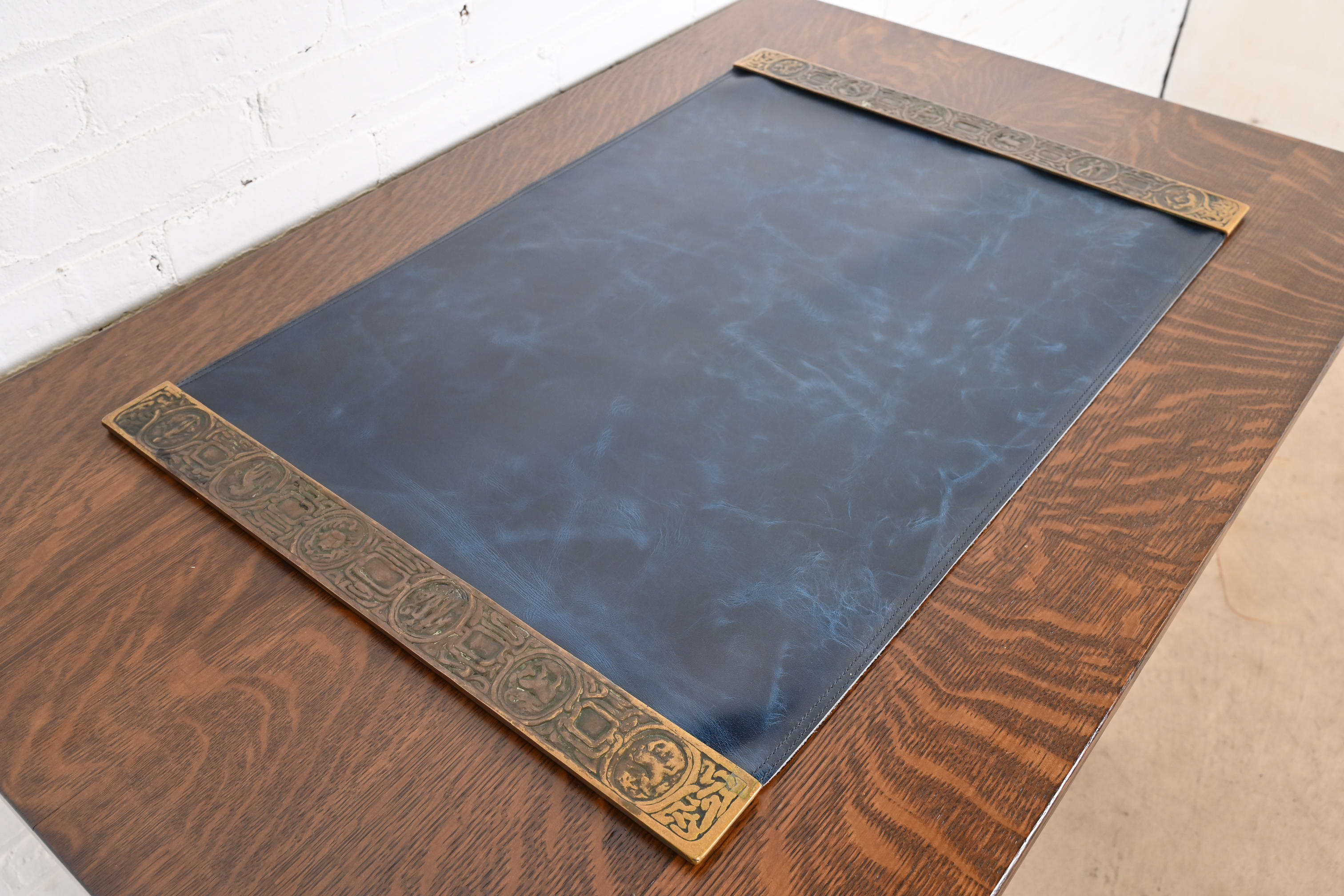 Tiffany Studios New York Zodiac Bronze Blotter Ends With Leather Desk Blotter - Image 2