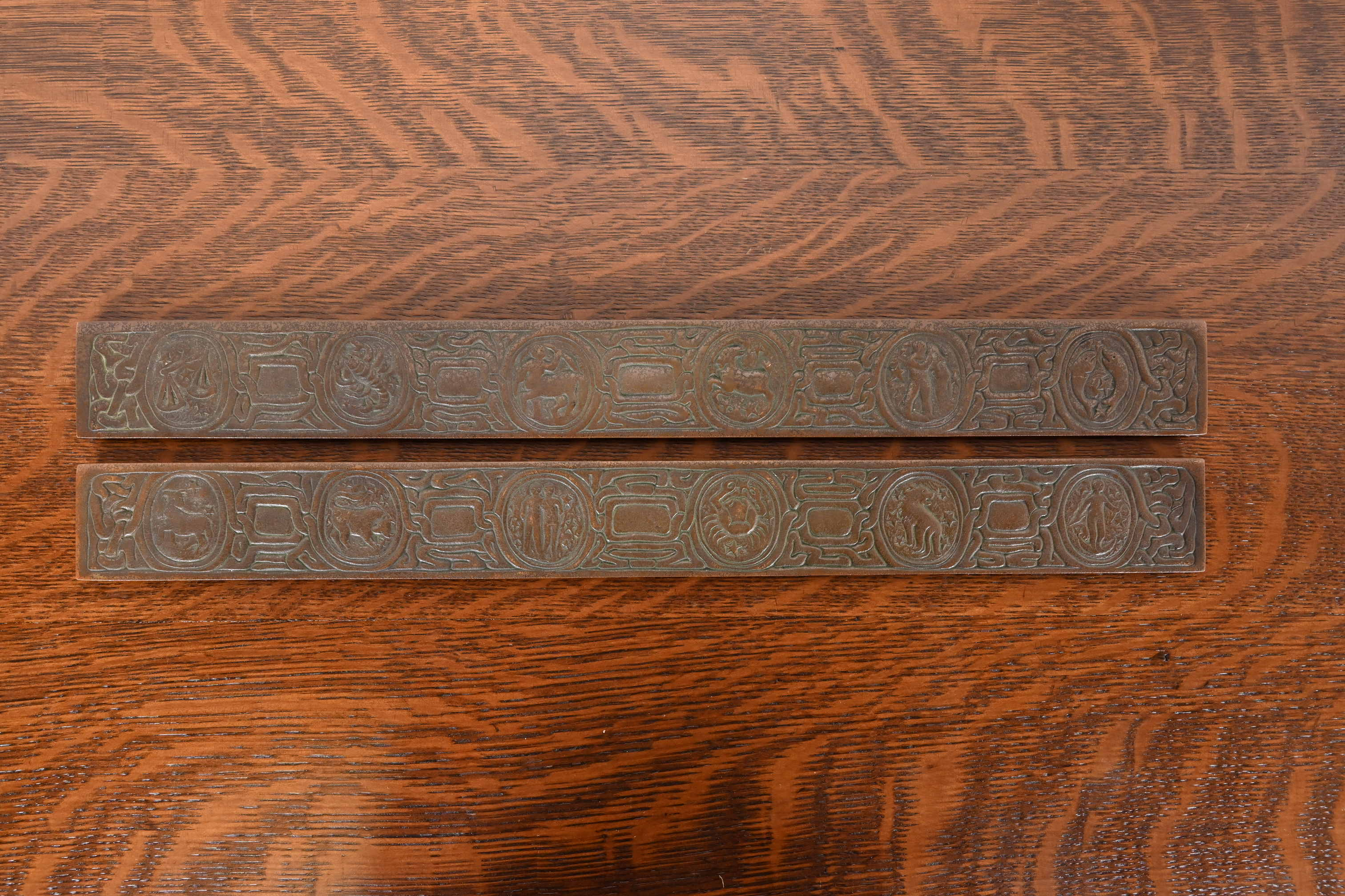 Tiffany Studios New York Zodiac Bronze Blotter Ends With Leather Desk Blotter - Image 7