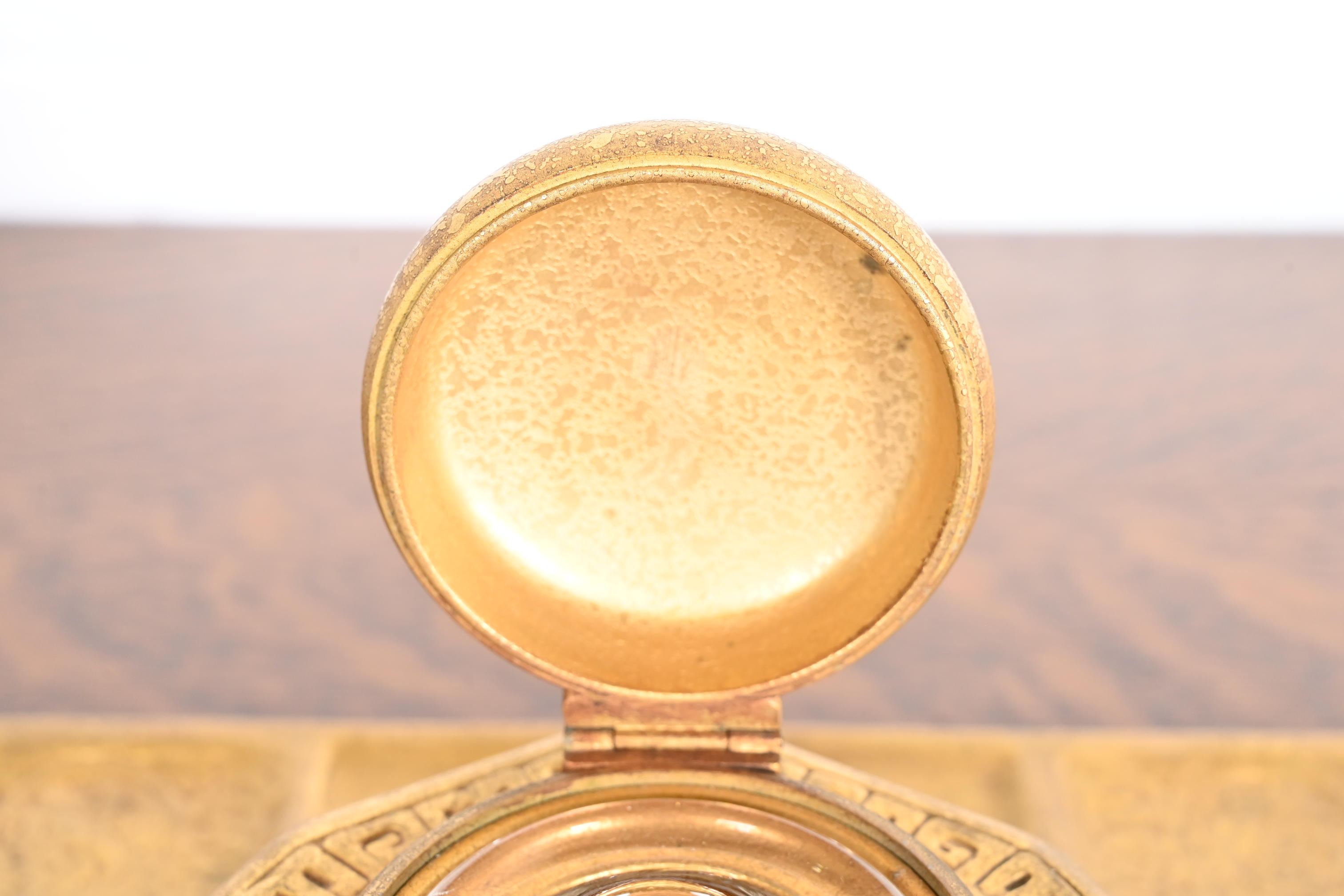 Tiffany Studios New York Zodiac Bronze Doré Partner's Inkwell With Desk Tray - Image 6