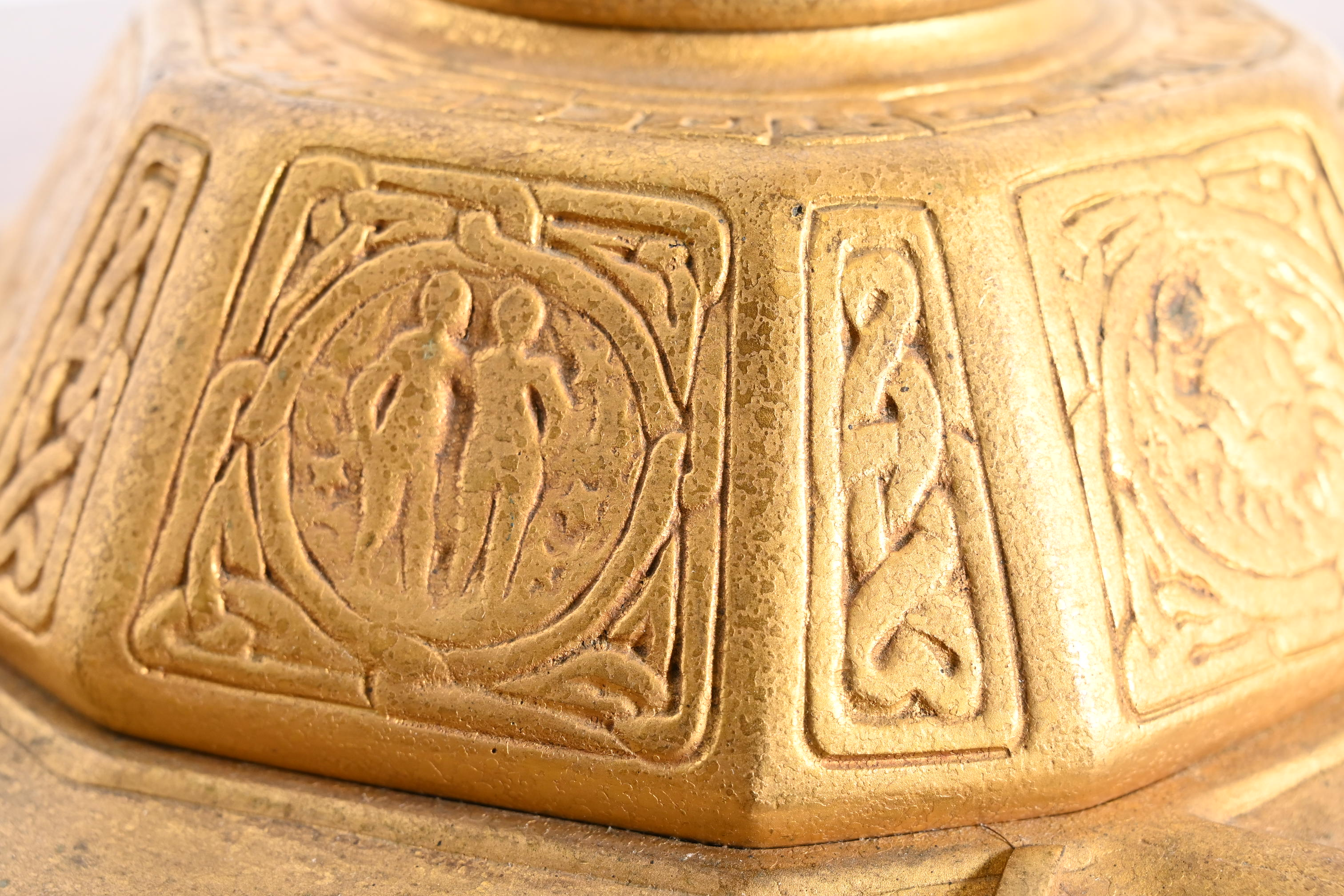 Tiffany Studios New York Zodiac Bronze Doré Partner's Inkwell With Desk Tray - Image 8