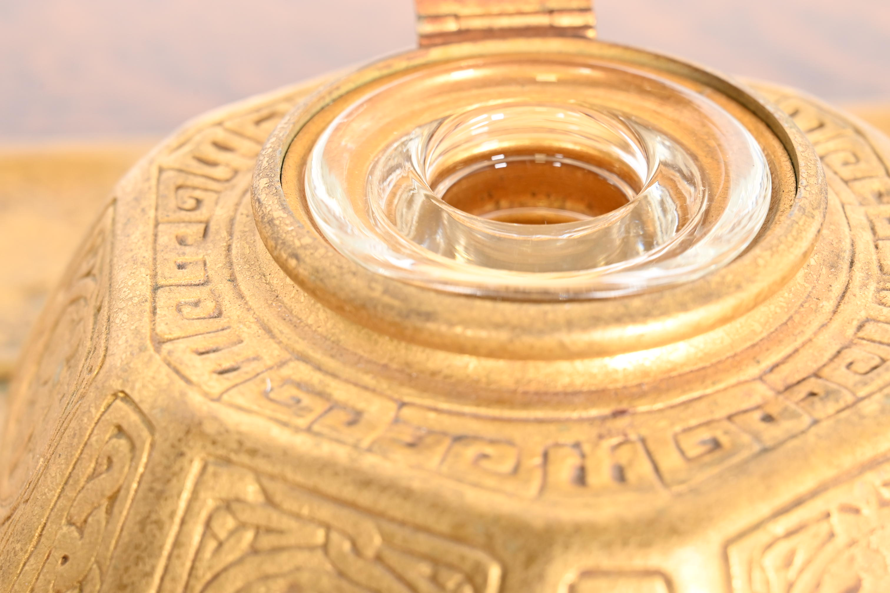 Tiffany Studios New York Zodiac Bronze Doré Partner's Inkwell With Desk Tray - Image 7