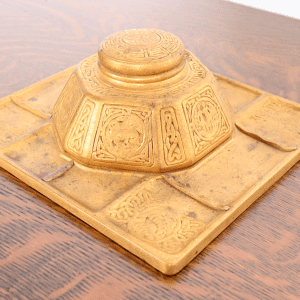 Tiffany Studios New York Zodiac Bronze Doré Partner's Inkwell With Desk Tray