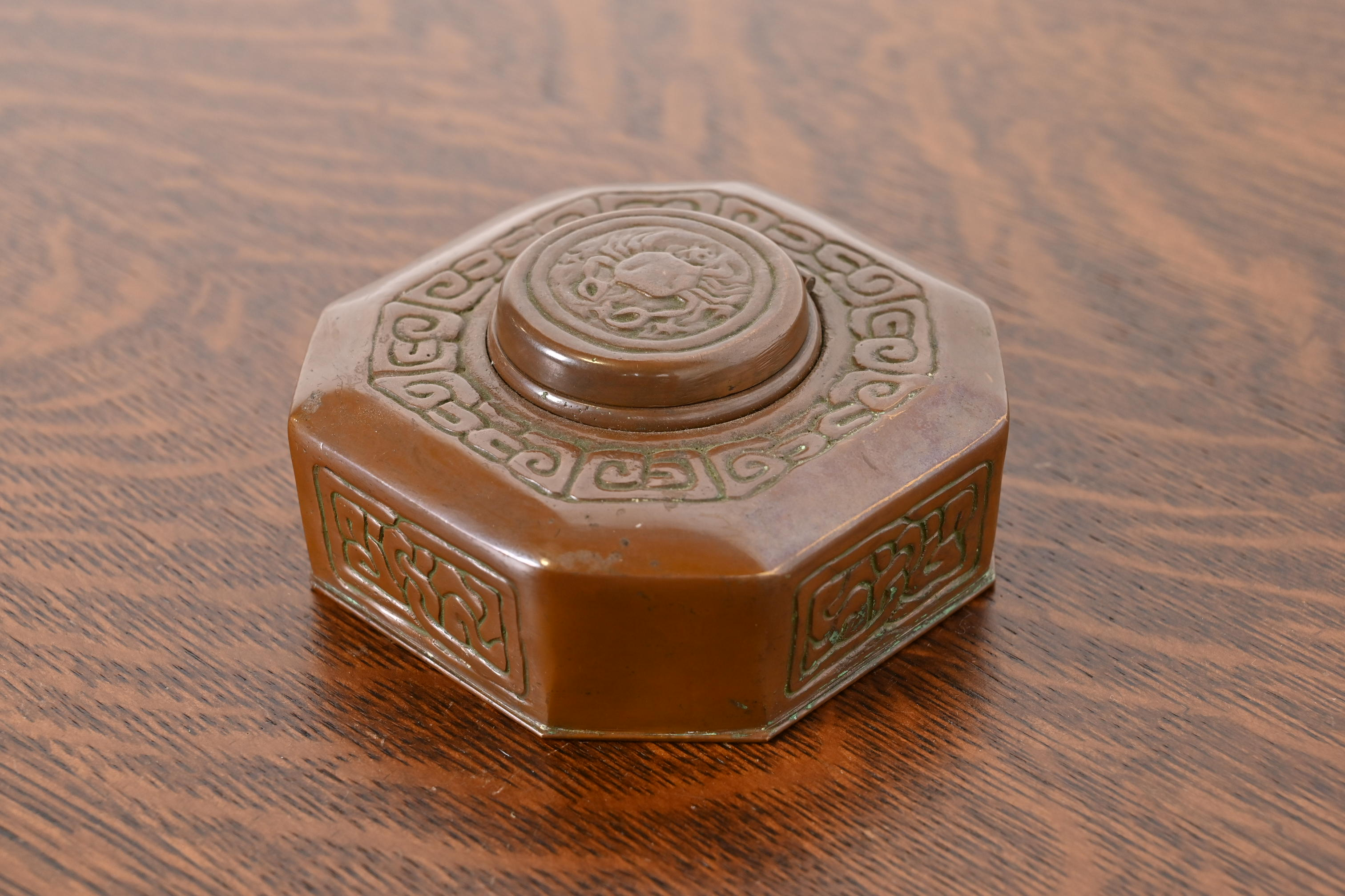 Tiffany Studios New York Zodiac Bronze Inkwell