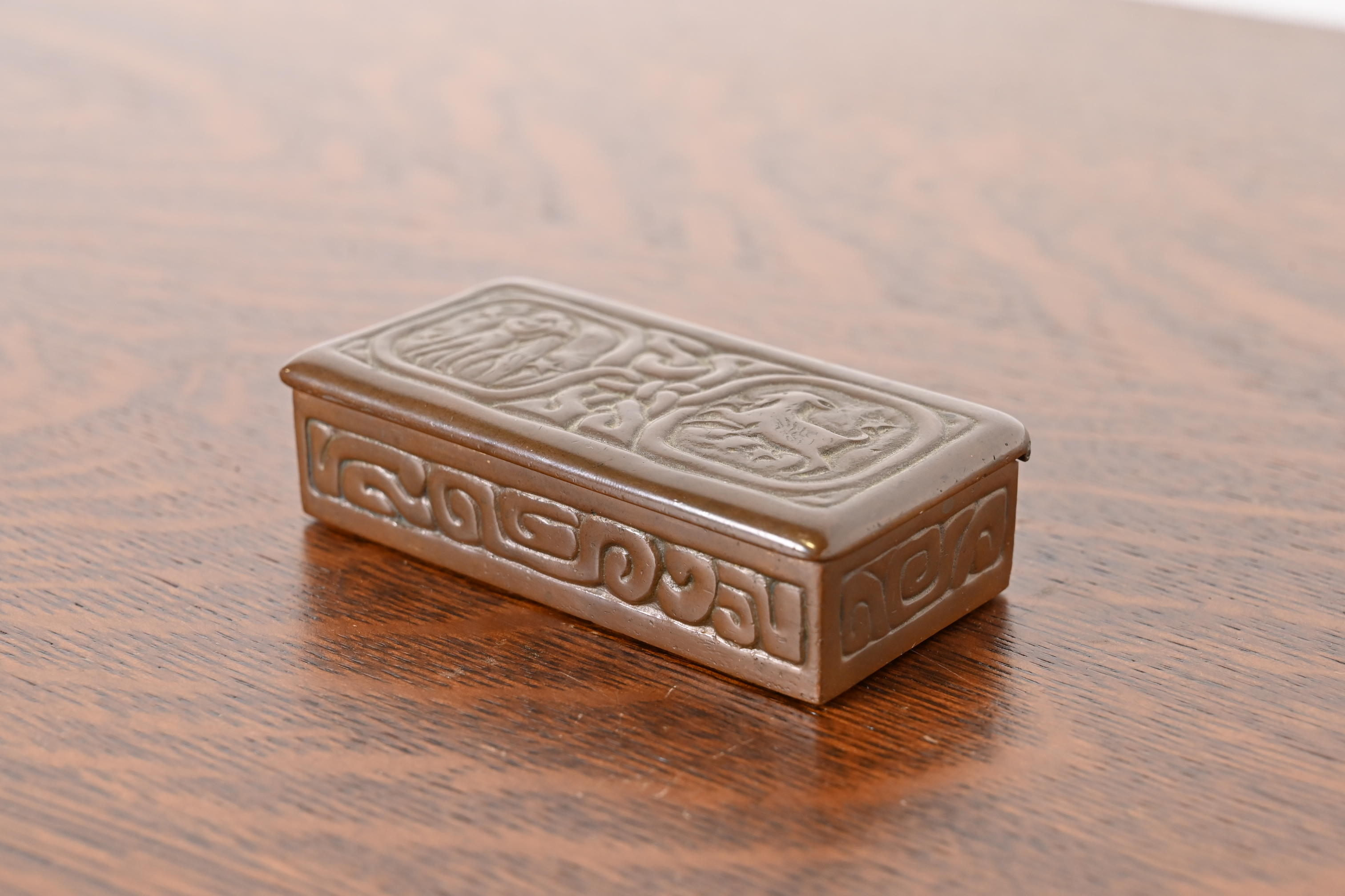 Tiffany Studios New York Zodiac Bronze Stamp Box