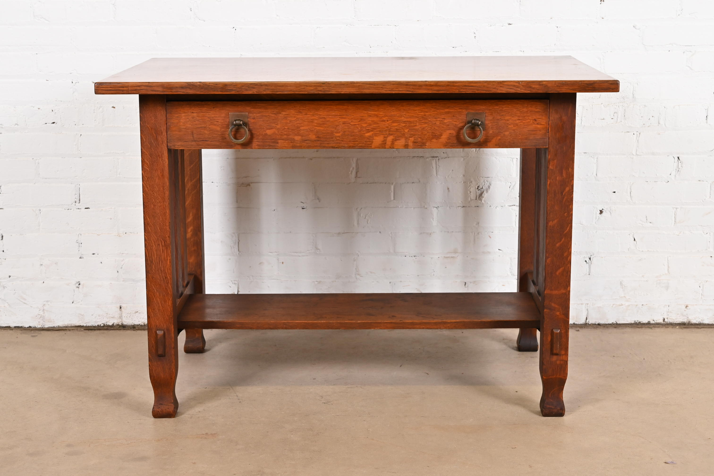 Antique Stickley Brothers Mission Oak Arts & Crafts Writing Desk or Library Table, Circa 1900 - Image 2
