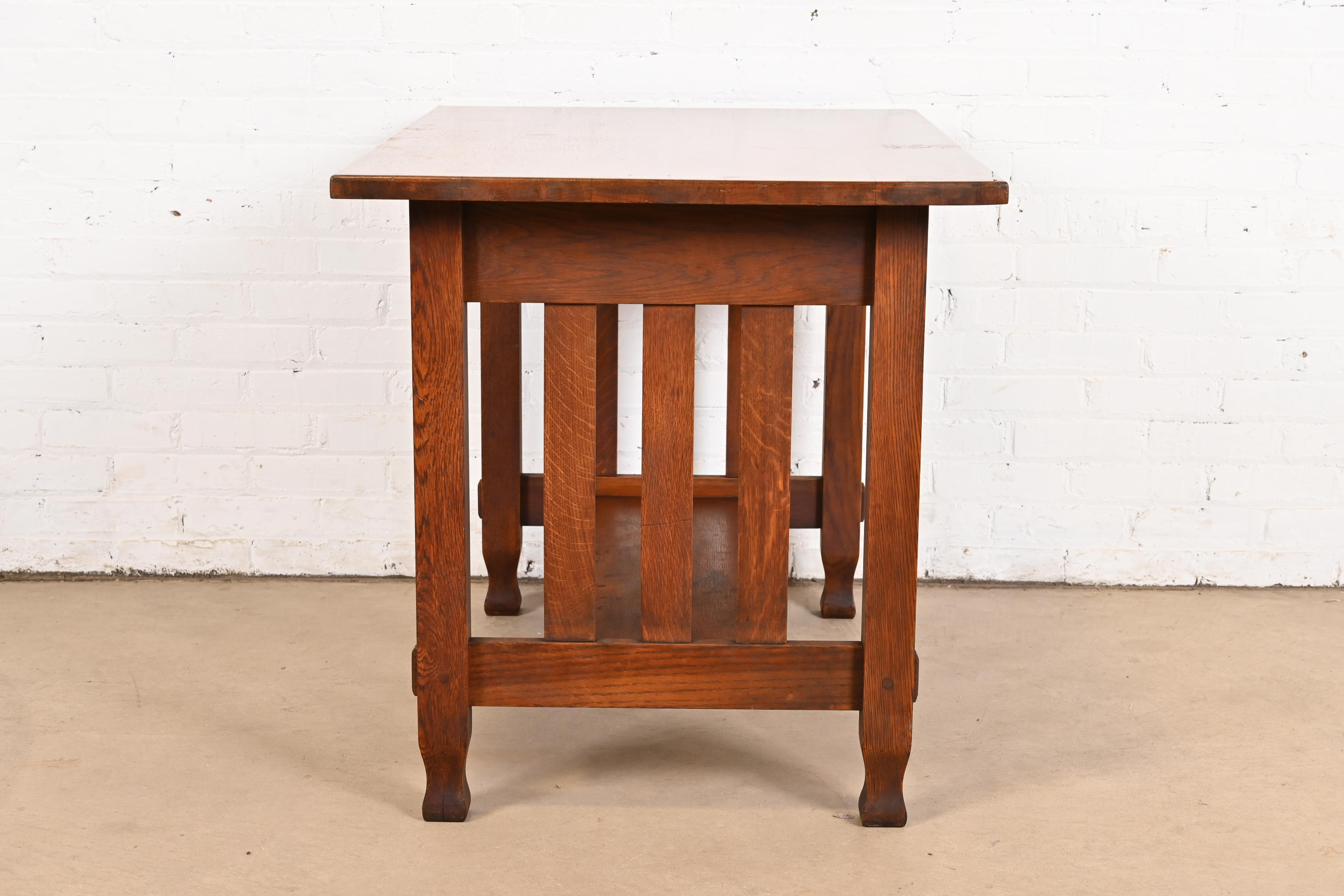 Antique Stickley Brothers Mission Oak Arts & Crafts Writing Desk or Library Table, Circa 1900 - Image 9
