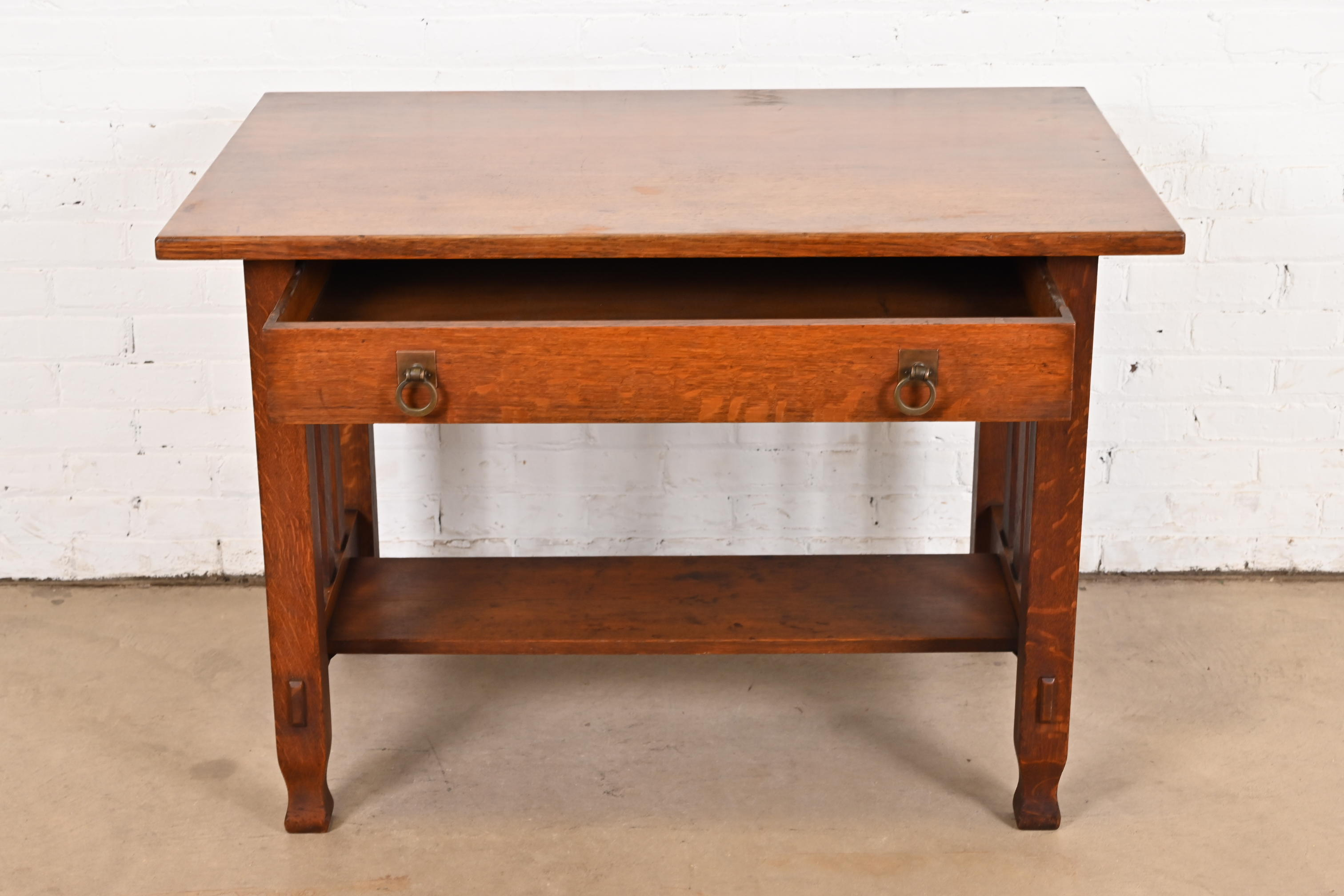 Antique Stickley Brothers Mission Oak Arts & Crafts Writing Desk or Library Table, Circa 1900 - Image 5