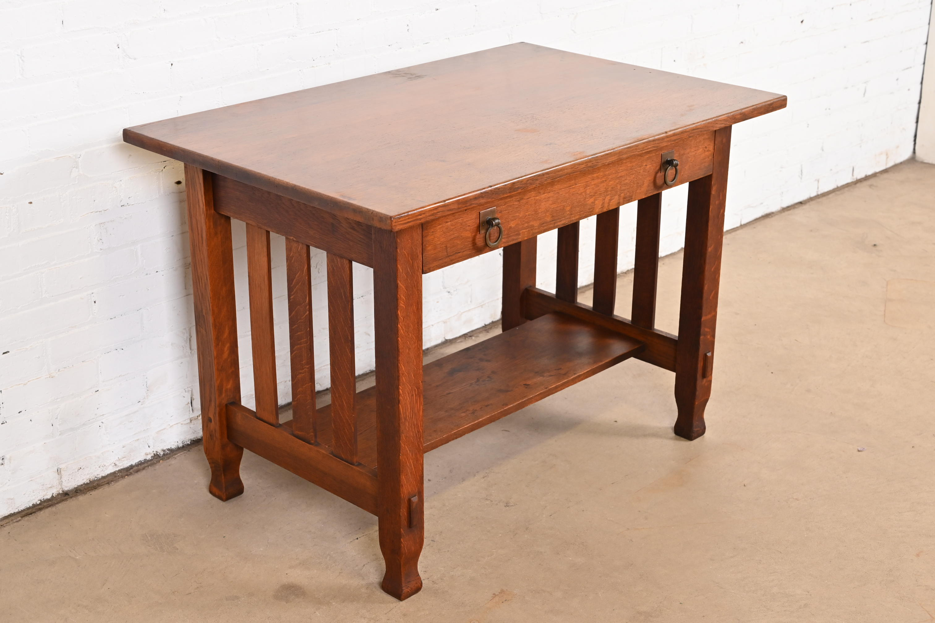 Antique Stickley Brothers Mission Oak Arts & Crafts Writing Desk or Library Table, Circa 1900 - Image 3