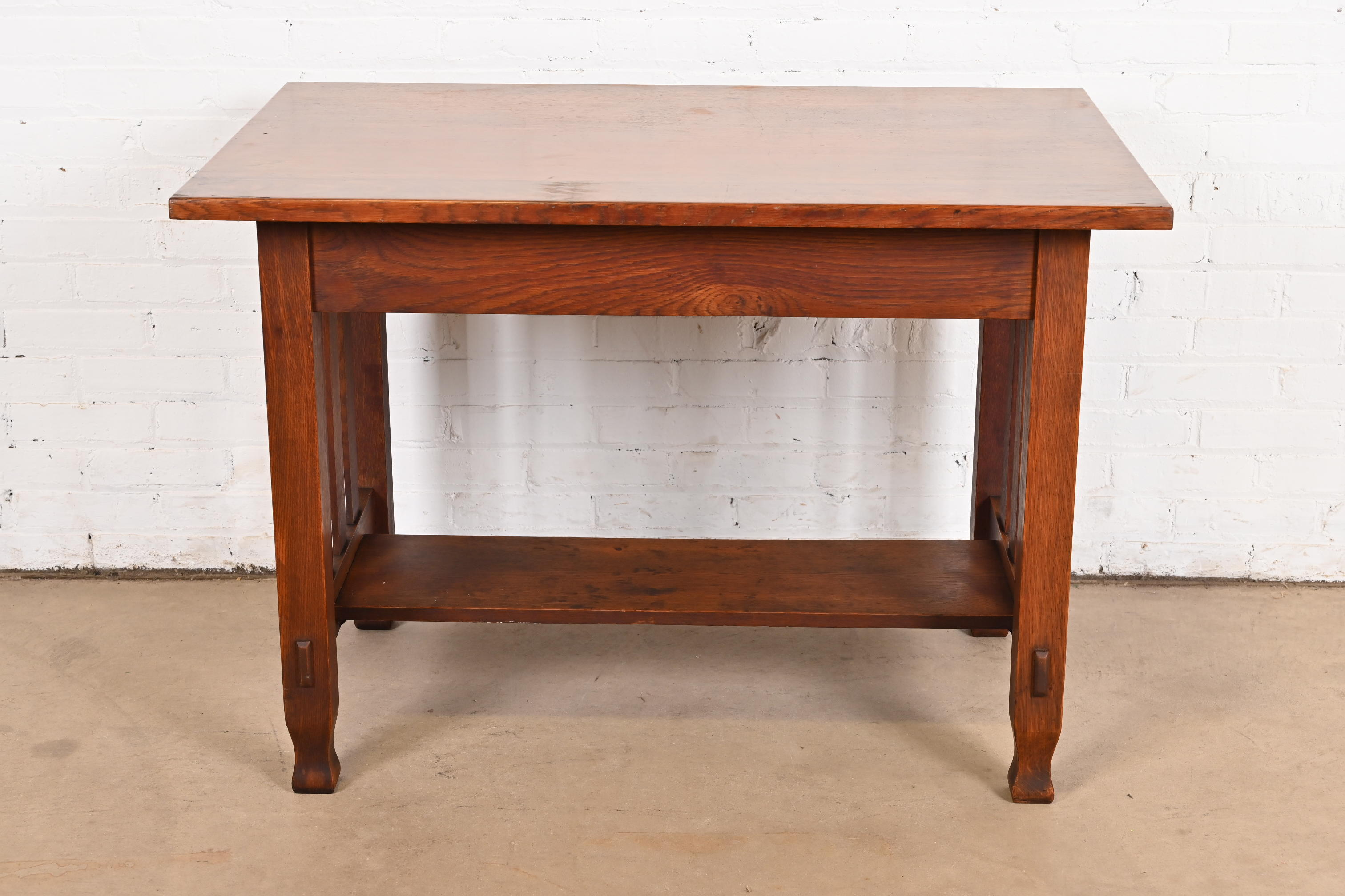 Antique Stickley Brothers Mission Oak Arts & Crafts Writing Desk or Library Table, Circa 1900 - Image 10