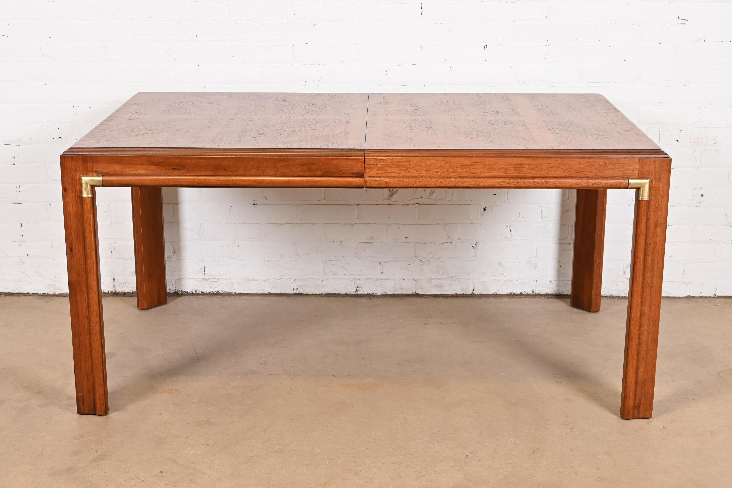 Drexel Heritage Mid-Century Hollywood Regency Walnut Extension Dining Table With Parquet Top, Newly Refinished - Image 7