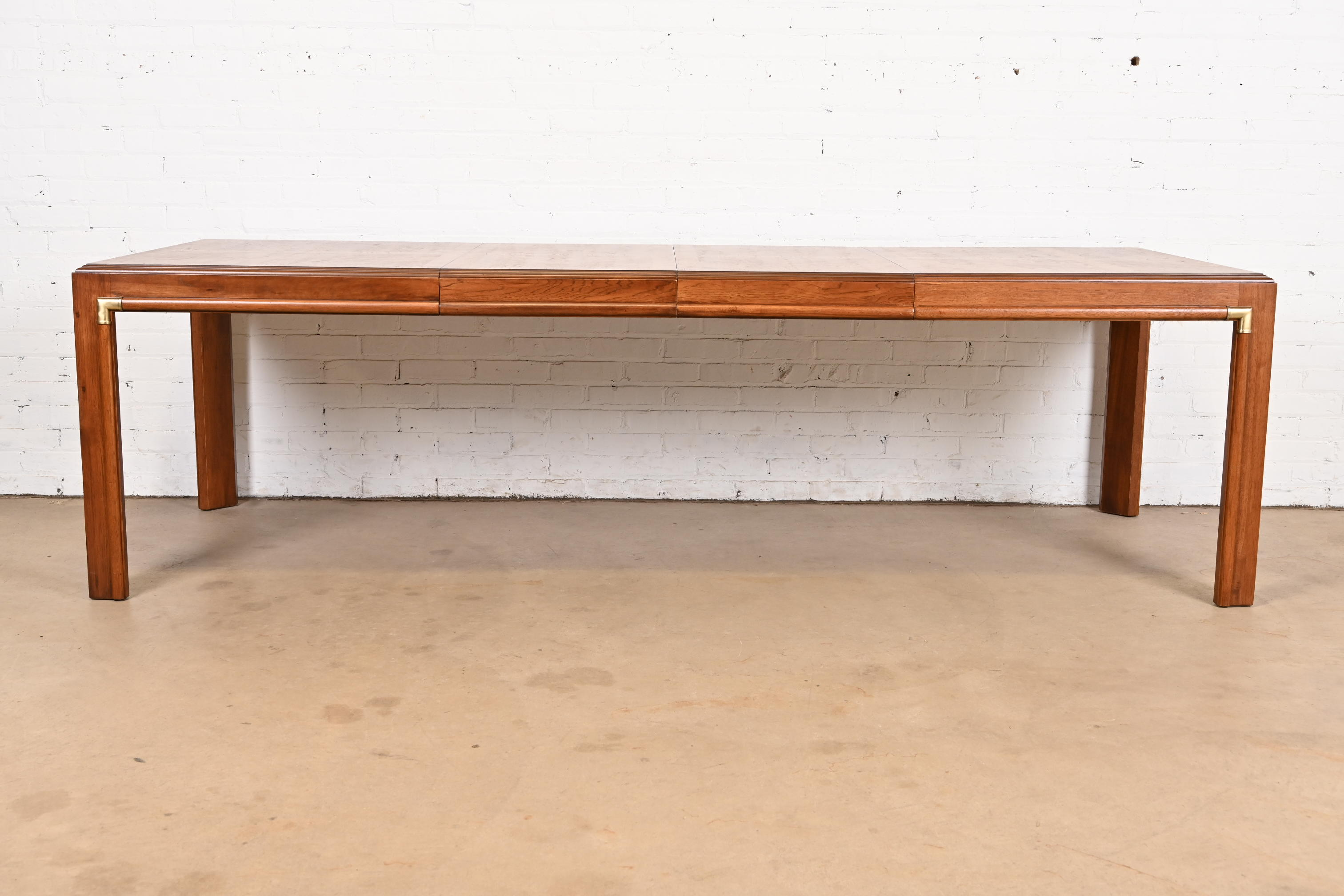 Drexel Heritage Mid-Century Hollywood Regency Walnut Extension Dining Table With Parquet Top, Newly Refinished - Image 3
