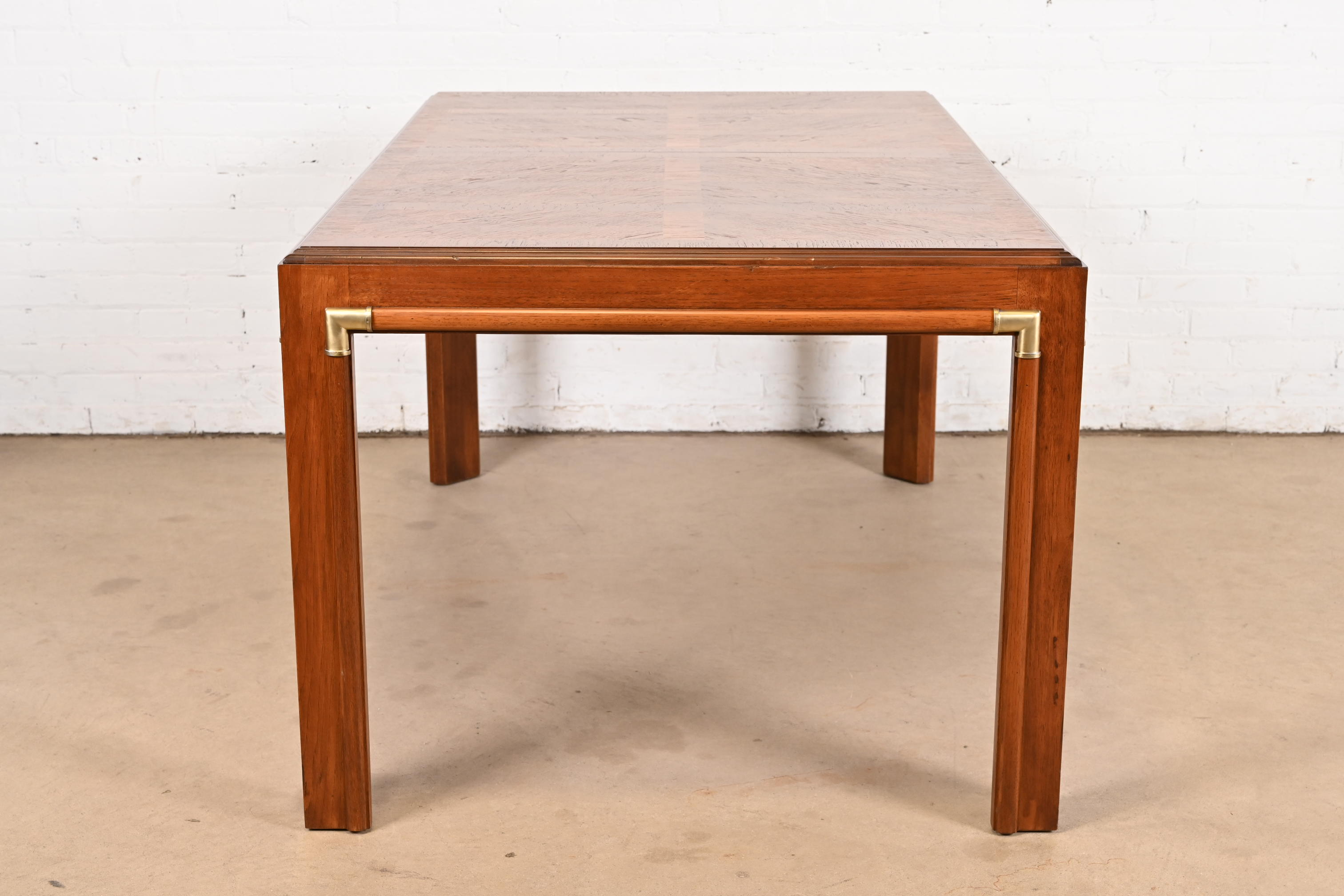 Drexel Heritage Mid-Century Hollywood Regency Walnut Extension Dining Table With Parquet Top, Newly Refinished - Image 10