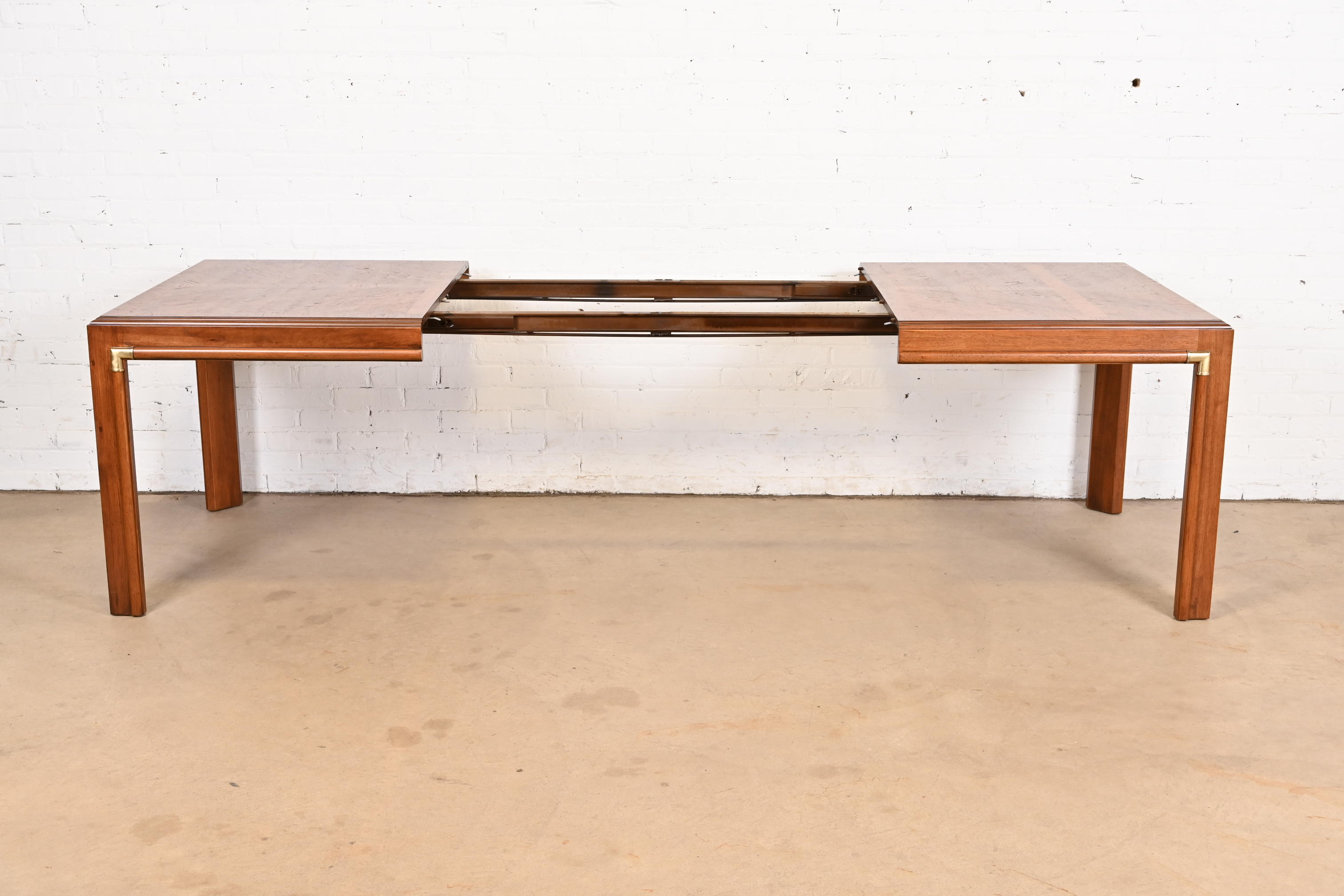 Drexel Heritage Mid-Century Hollywood Regency Walnut Extension Dining Table With Parquet Top, Newly Refinished - Image 6